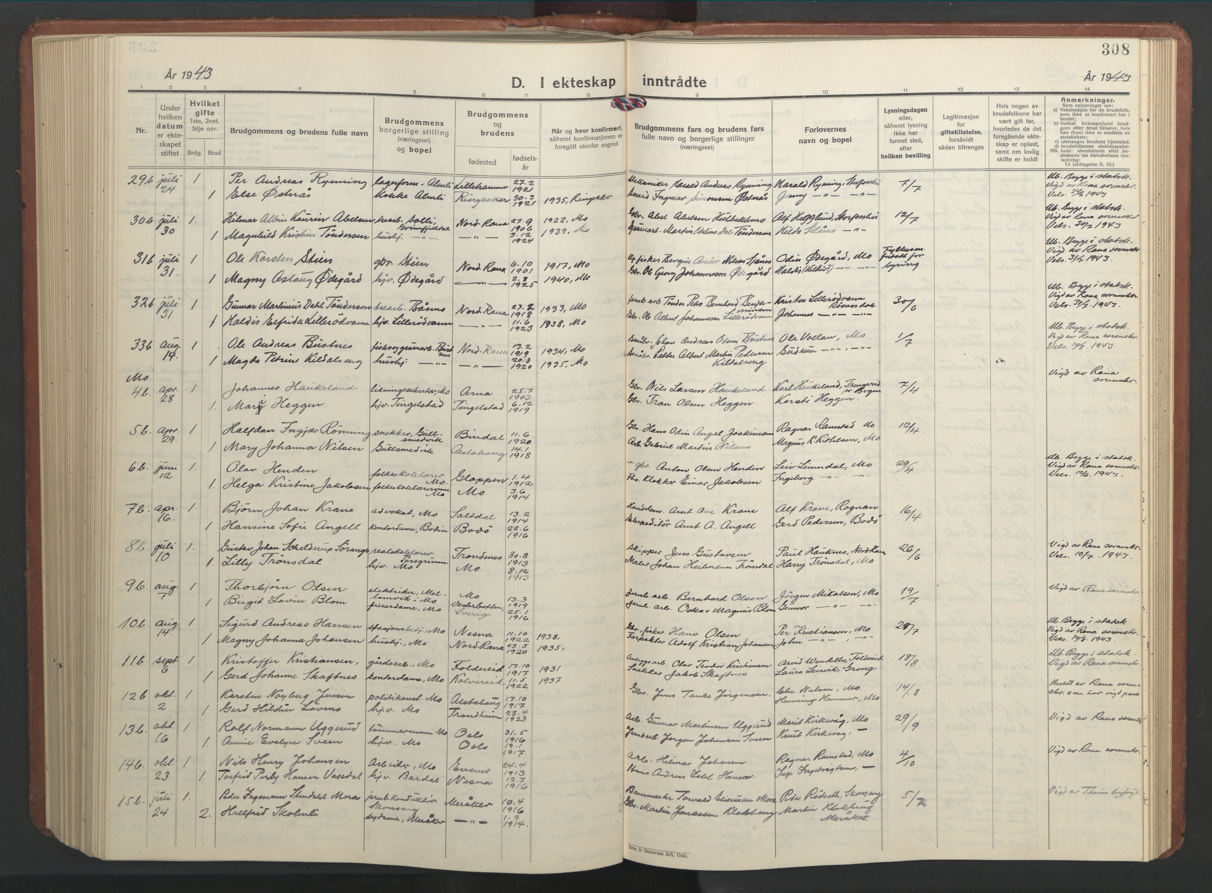 Ministerialprotokoller, klokkerbøker og fødselsregistre - Nordland, AV/SAT-A-1459/827/L0425: Klokkerbok nr. 827C14, 1931-1946, s. 308