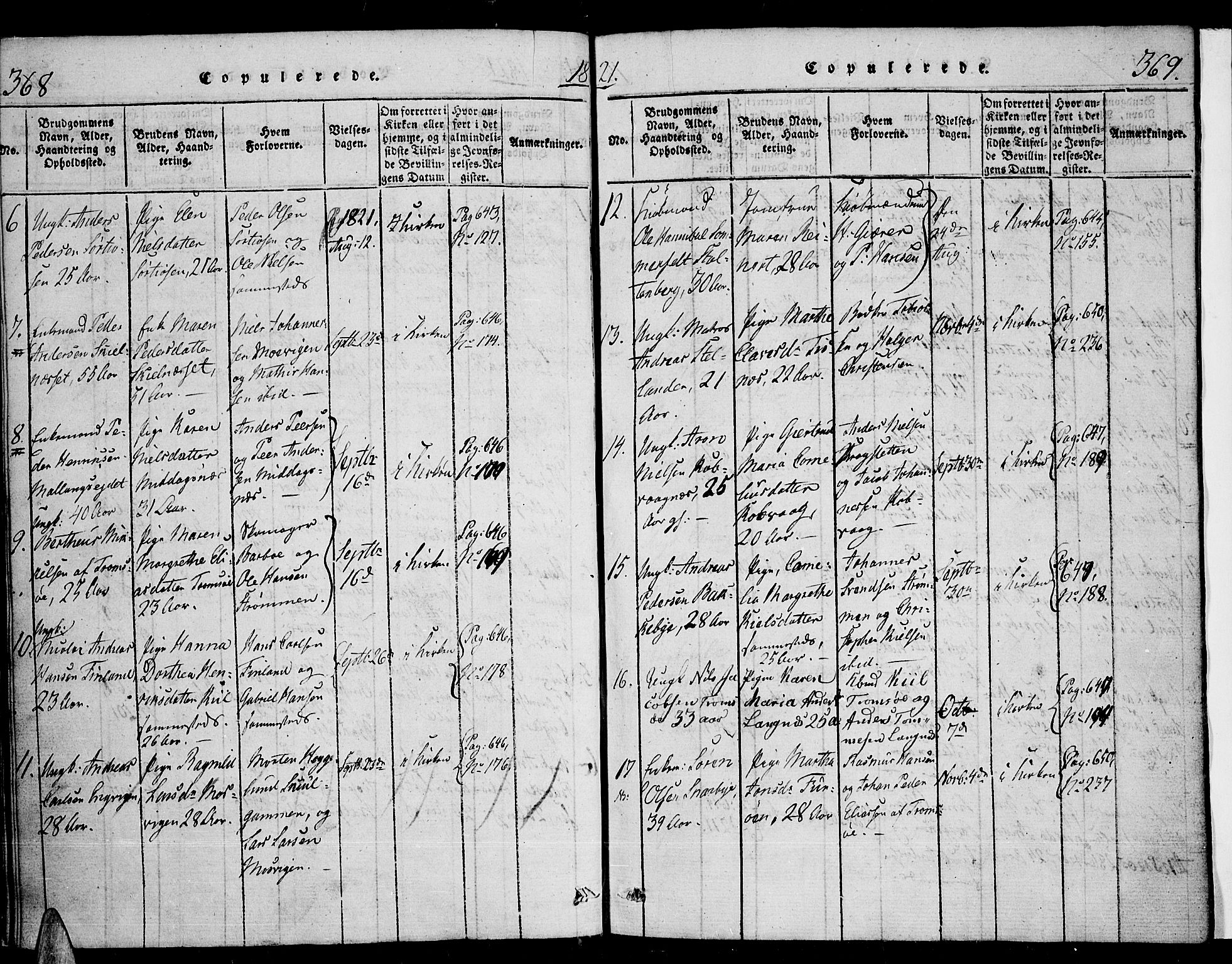 Tromsø sokneprestkontor/stiftsprosti/domprosti, AV/SATØ-S-1343/G/Ga/L0007kirke: Ministerialbok nr. 7, 1821-1828, s. 368-369