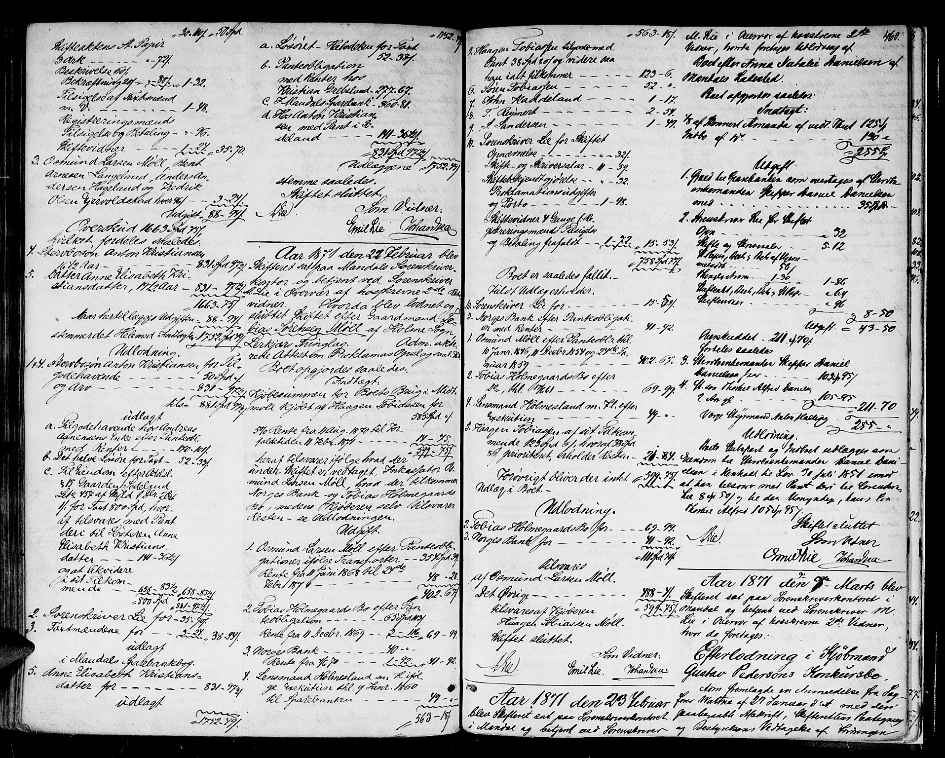 Mandal sorenskriveri, SAK/1221-0005/001/H/Hc/L0094: Skifteutlodningsprotokoll nr 3 med register, 1852-1871, s. 459b-460a