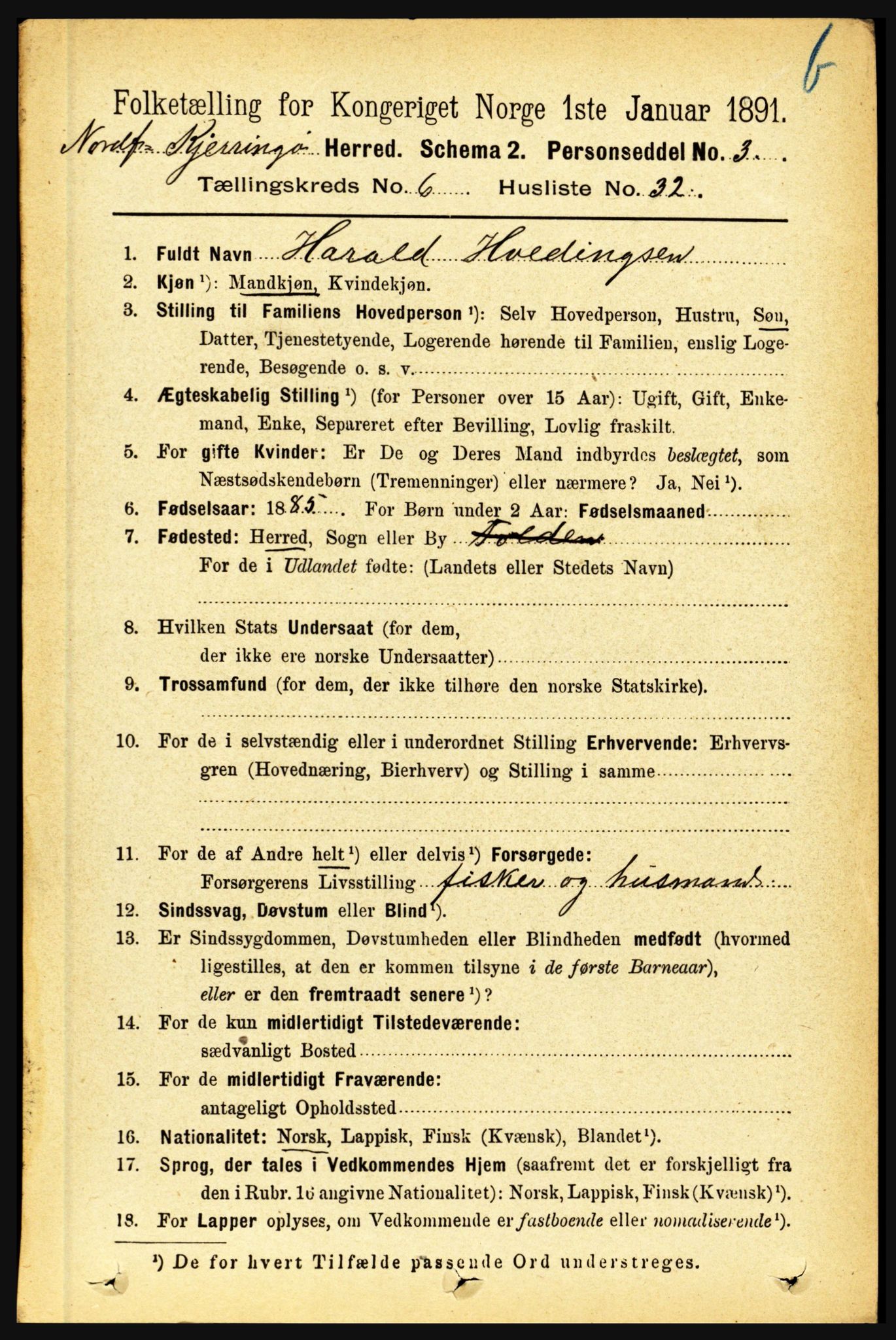 RA, Folketelling 1891 for 1846 Nordfold-Kjerringøy herred, 1891, s. 1604