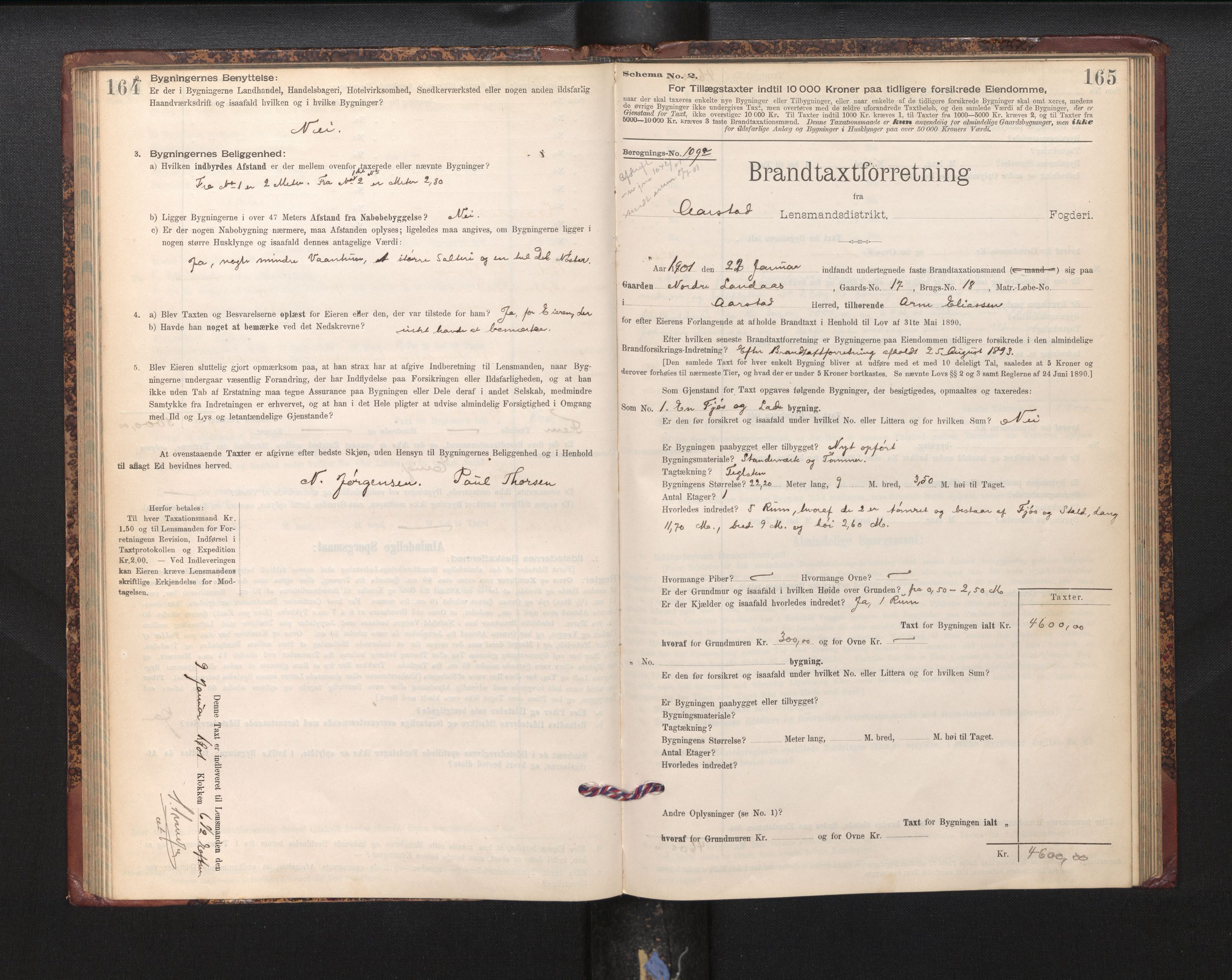Lensmannen i Årstad, AV/SAB-A-36201/0012/L0012: Branntakstprotokoll,skjematakst, 1898-1906, s. 164-165
