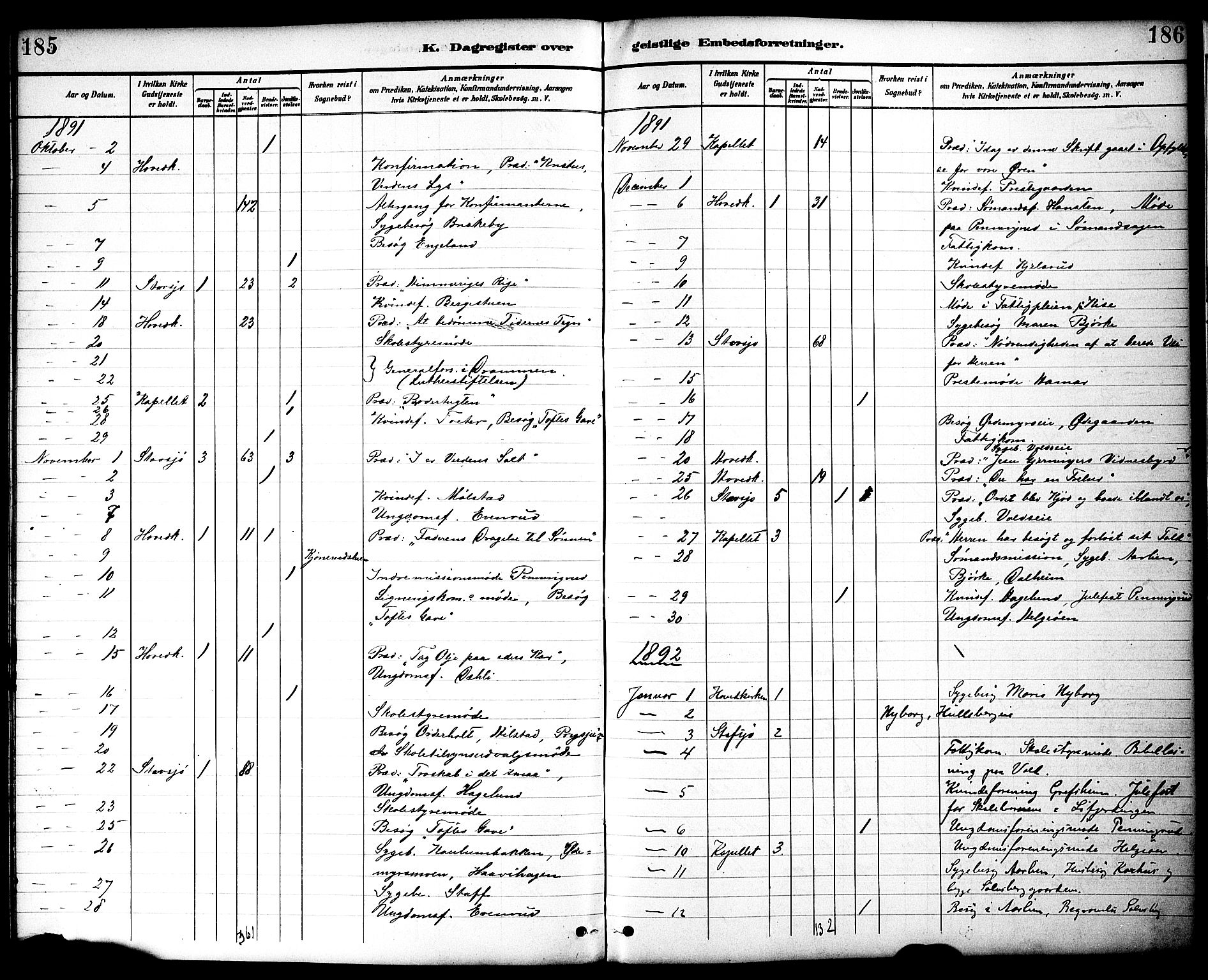Nes prestekontor, Hedmark, AV/SAH-PREST-020/K/Ka/L0010: Ministerialbok nr. 10, 1887-1905, s. 185-186