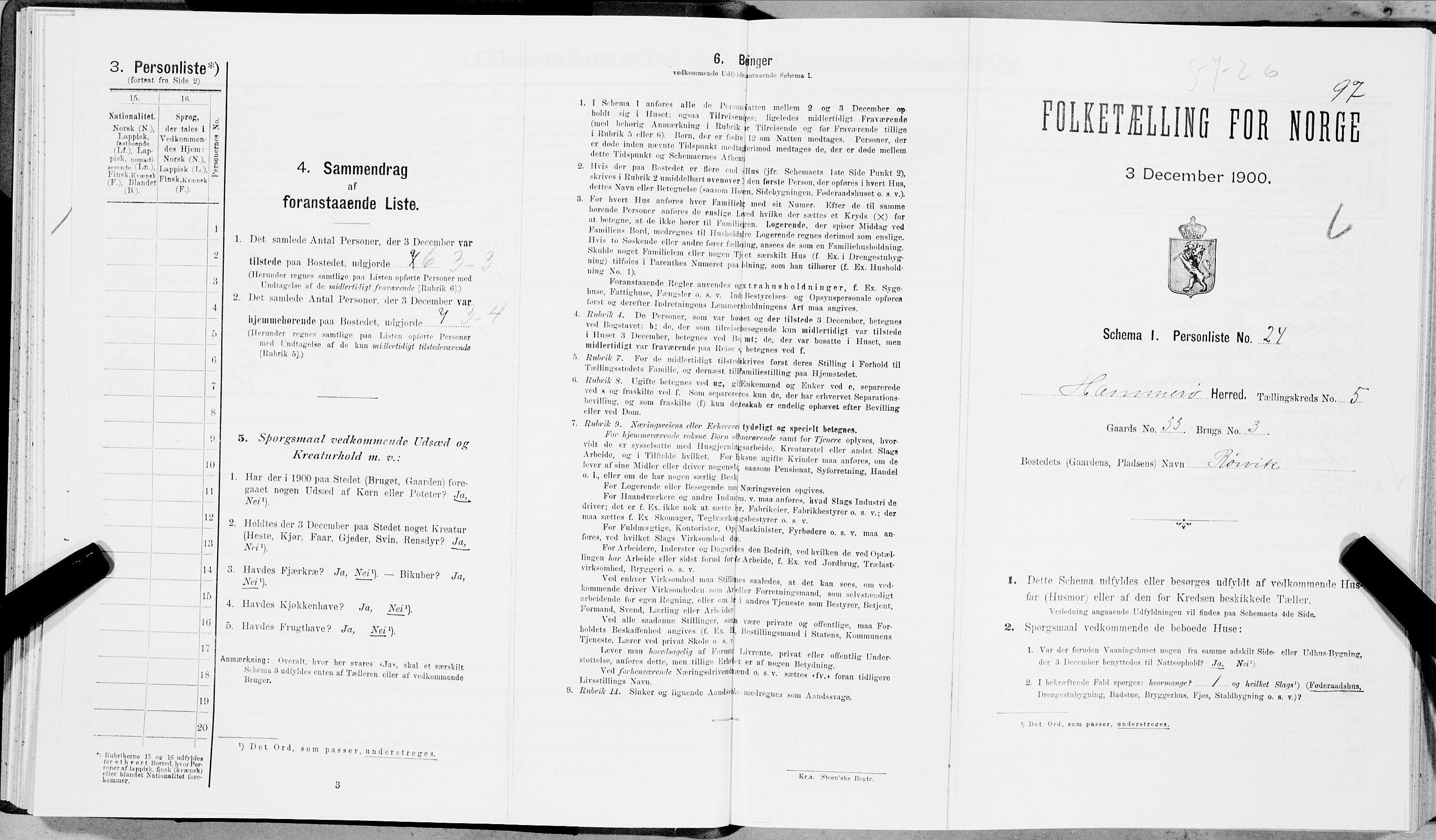SAT, Folketelling 1900 for 1849 Hamarøy herred, 1900, s. 586