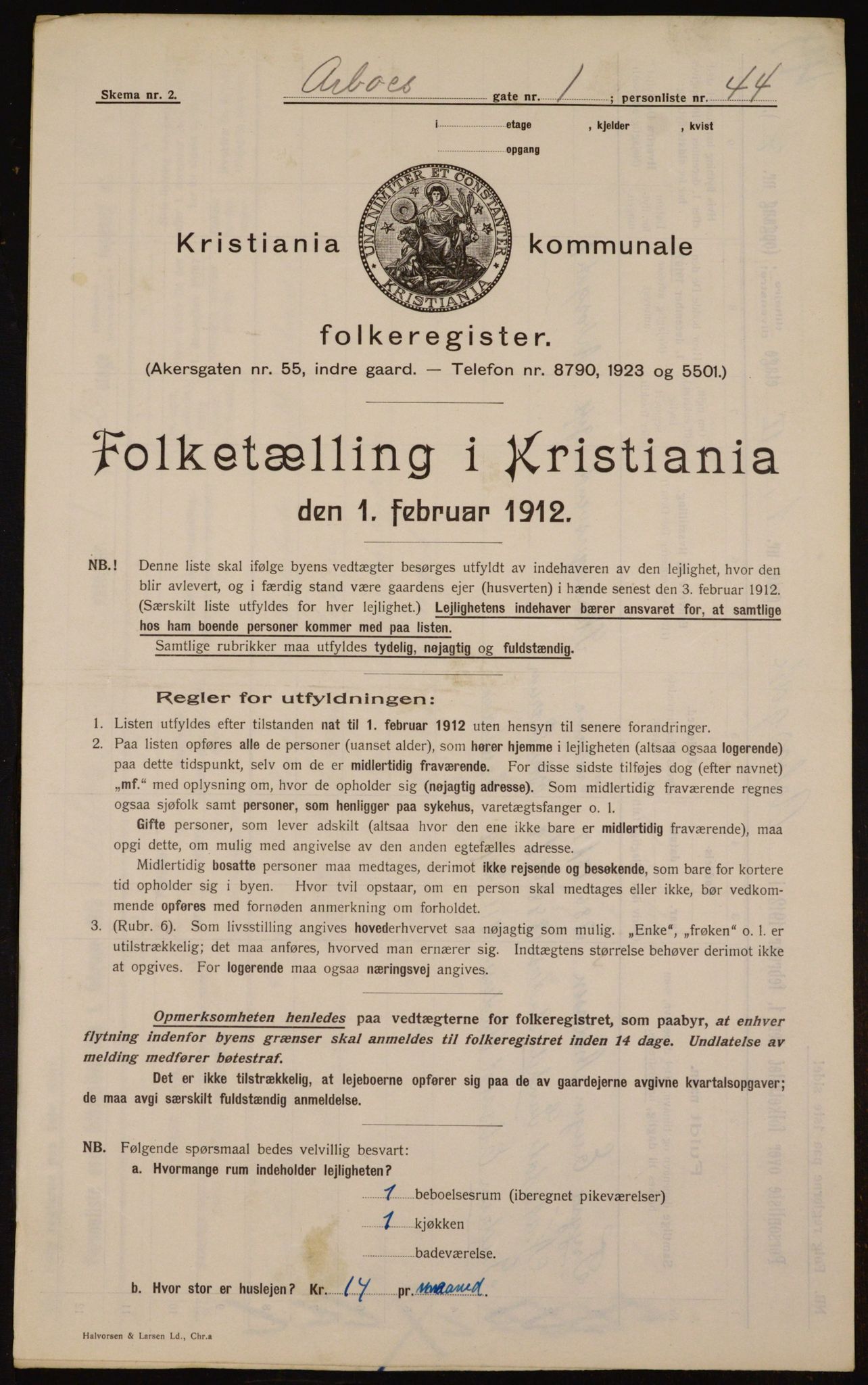 OBA, Kommunal folketelling 1.2.1912 for Kristiania, 1912, s. 1649