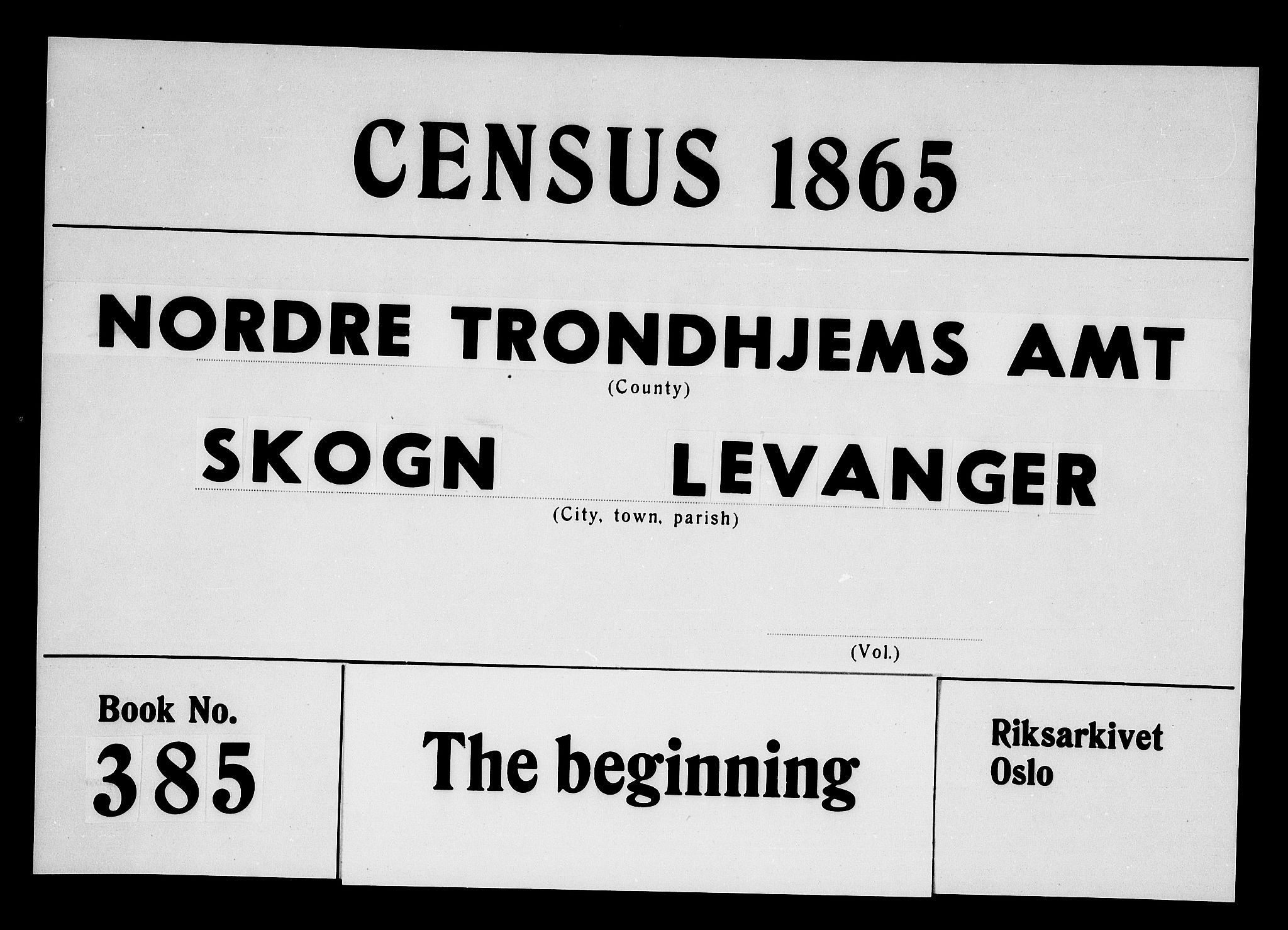 RA, Folketelling 1865 for 1719P Skogn prestegjeld, 1865, s. 1