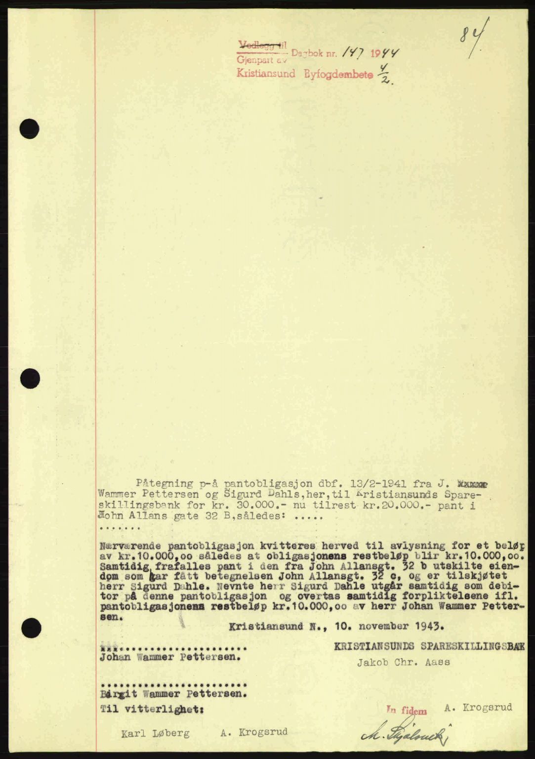 Kristiansund byfogd, AV/SAT-A-4587/A/27: Pantebok nr. 37-38, 1943-1945, Dagboknr: 147/1944