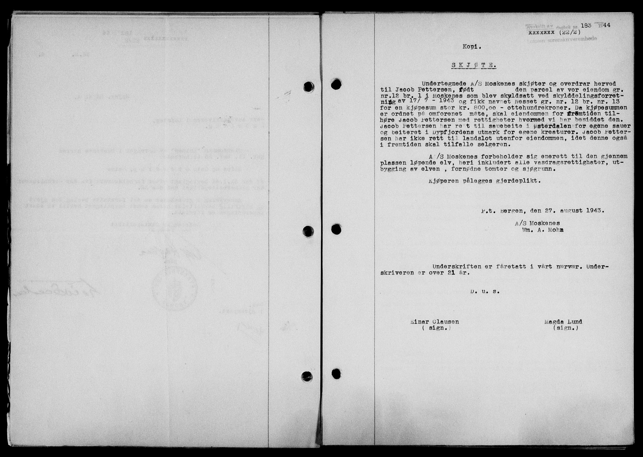 Lofoten sorenskriveri, SAT/A-0017/1/2/2C/L0012a: Pantebok nr. 12a, 1943-1944, Dagboknr: 183/1944
