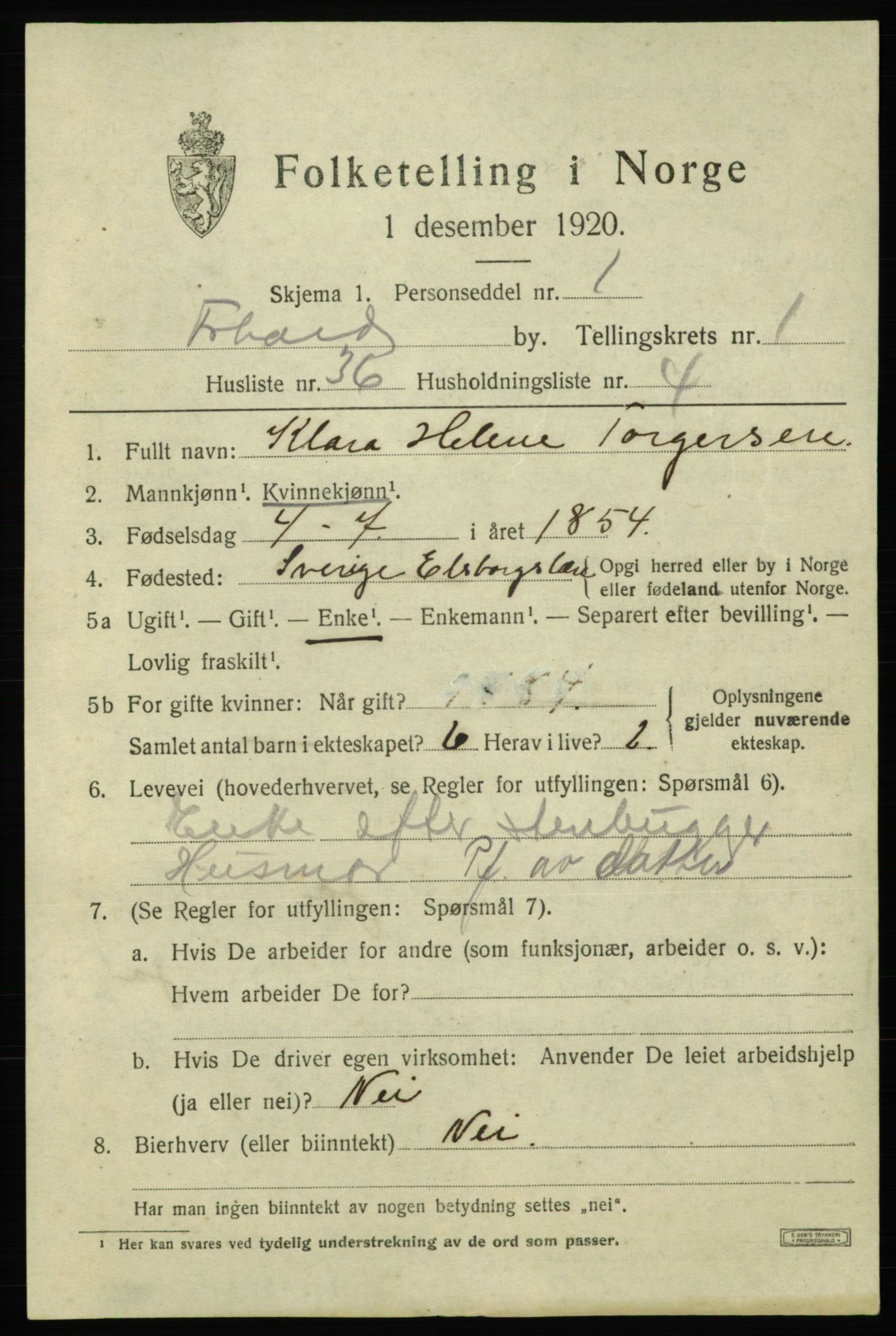 SAO, Folketelling 1920 for 0101 Fredrikshald kjøpstad, 1920, s. 8795