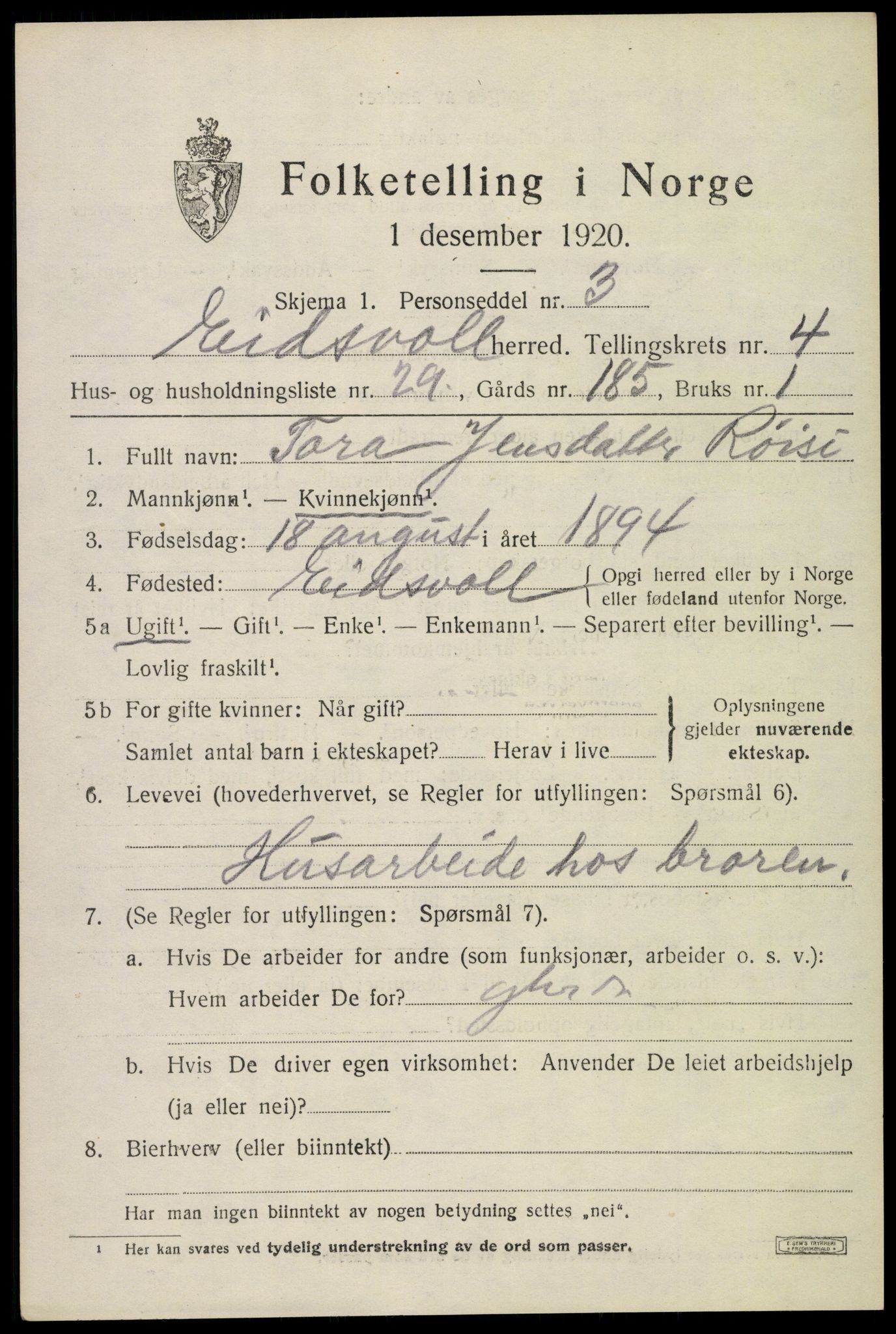 SAO, Folketelling 1920 for 0237 Eidsvoll herred, 1920, s. 9389