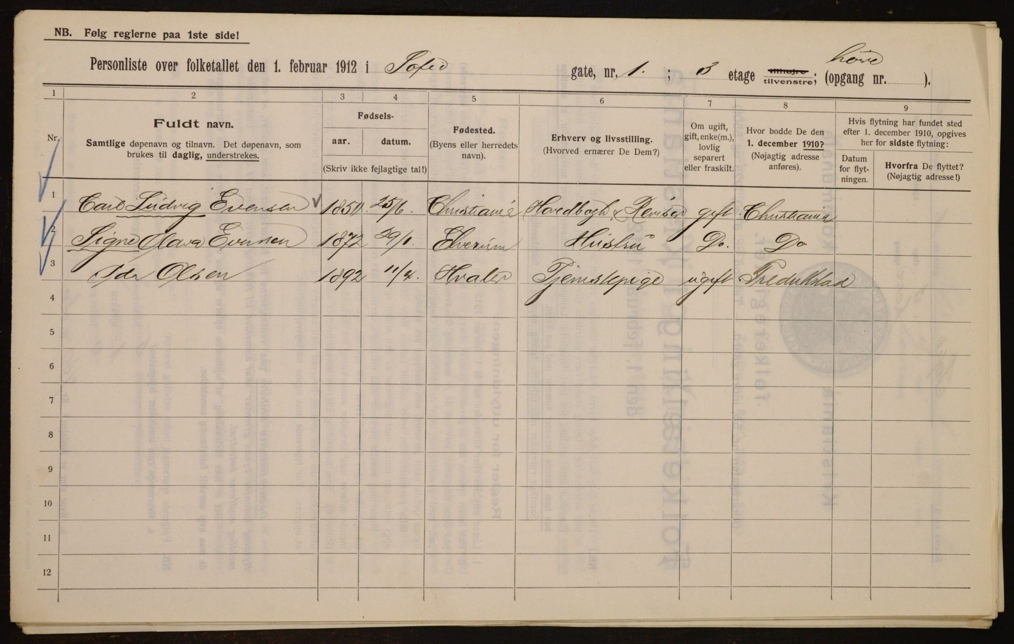 OBA, Kommunal folketelling 1.2.1912 for Kristiania, 1912, s. 98994