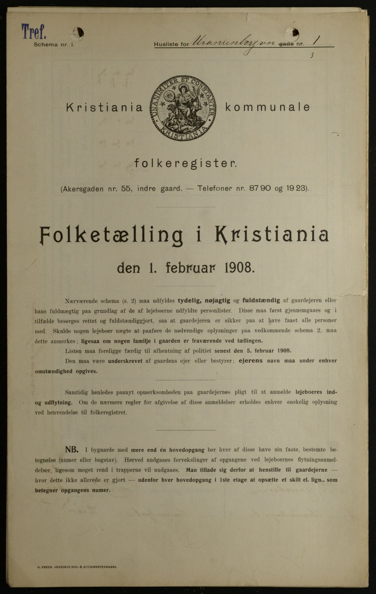 OBA, Kommunal folketelling 1.2.1908 for Kristiania kjøpstad, 1908, s. 108011