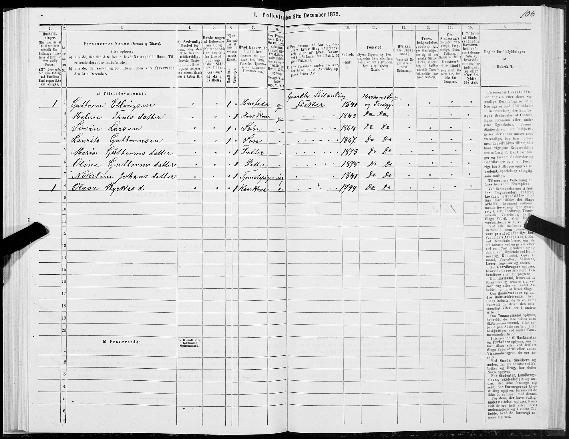 SAT, Folketelling 1875 for 1534P Haram prestegjeld, 1875, s. 1106