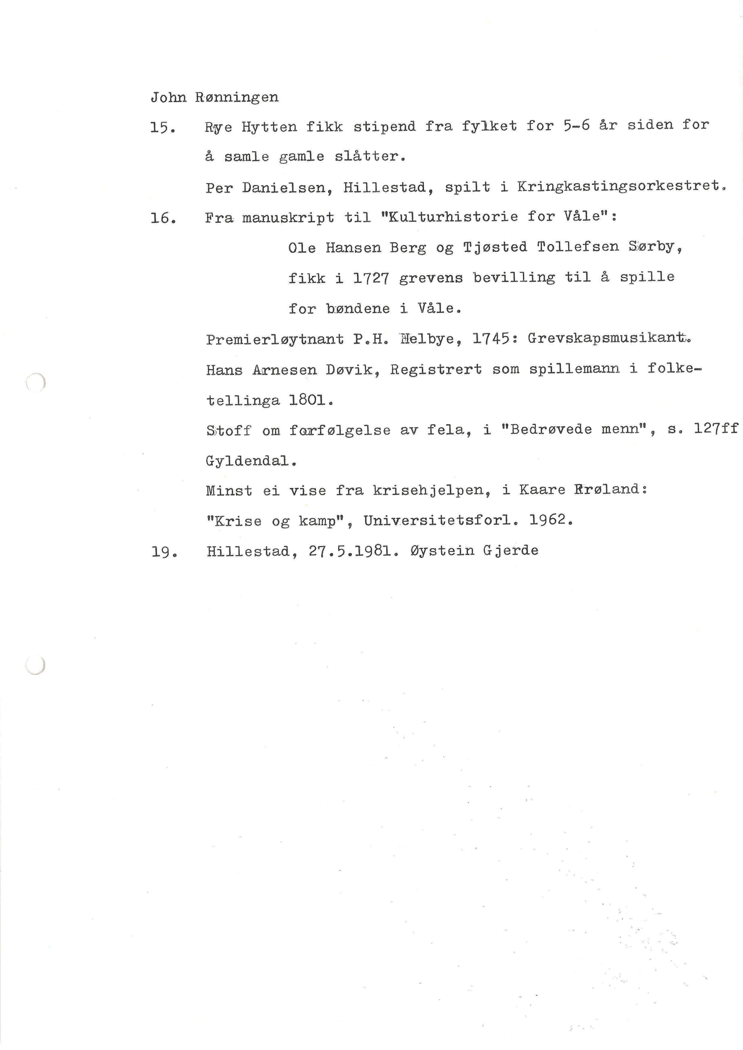 Sa 16 - Folkemusikk fra Vestfold, Gjerdesamlingen, VEMU/A-1868/I/L0001: Informantregister med intervjunedtegnelser, 1979-1986