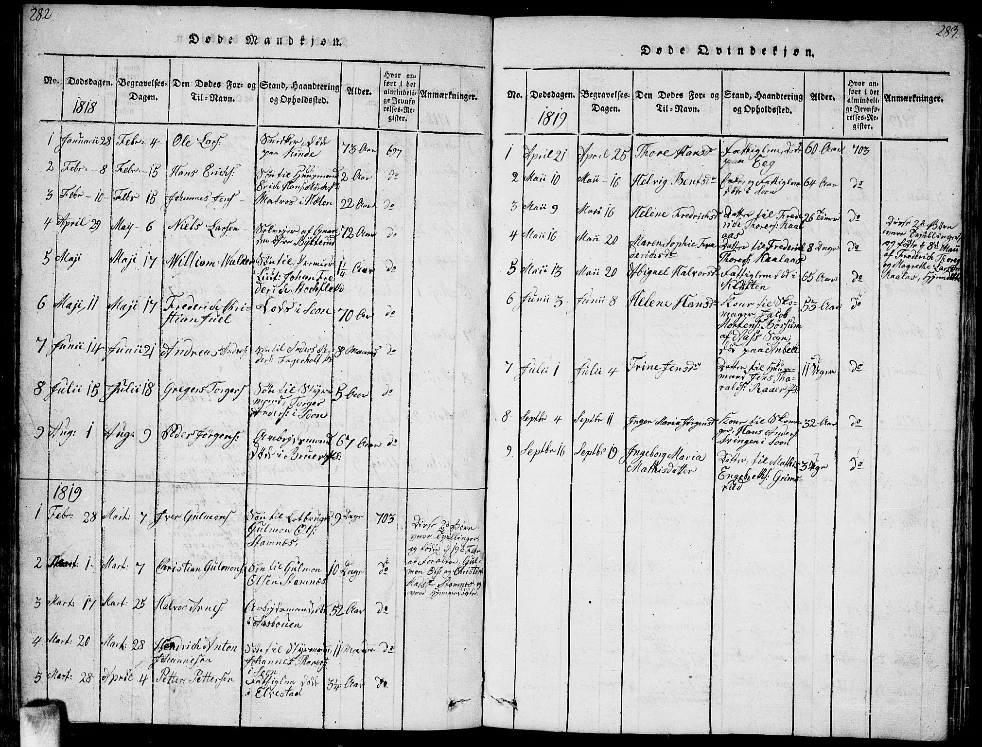 Vestby prestekontor Kirkebøker, AV/SAO-A-10893/F/Fa/L0005: Ministerialbok nr. I 5, 1814-1827, s. 282-283