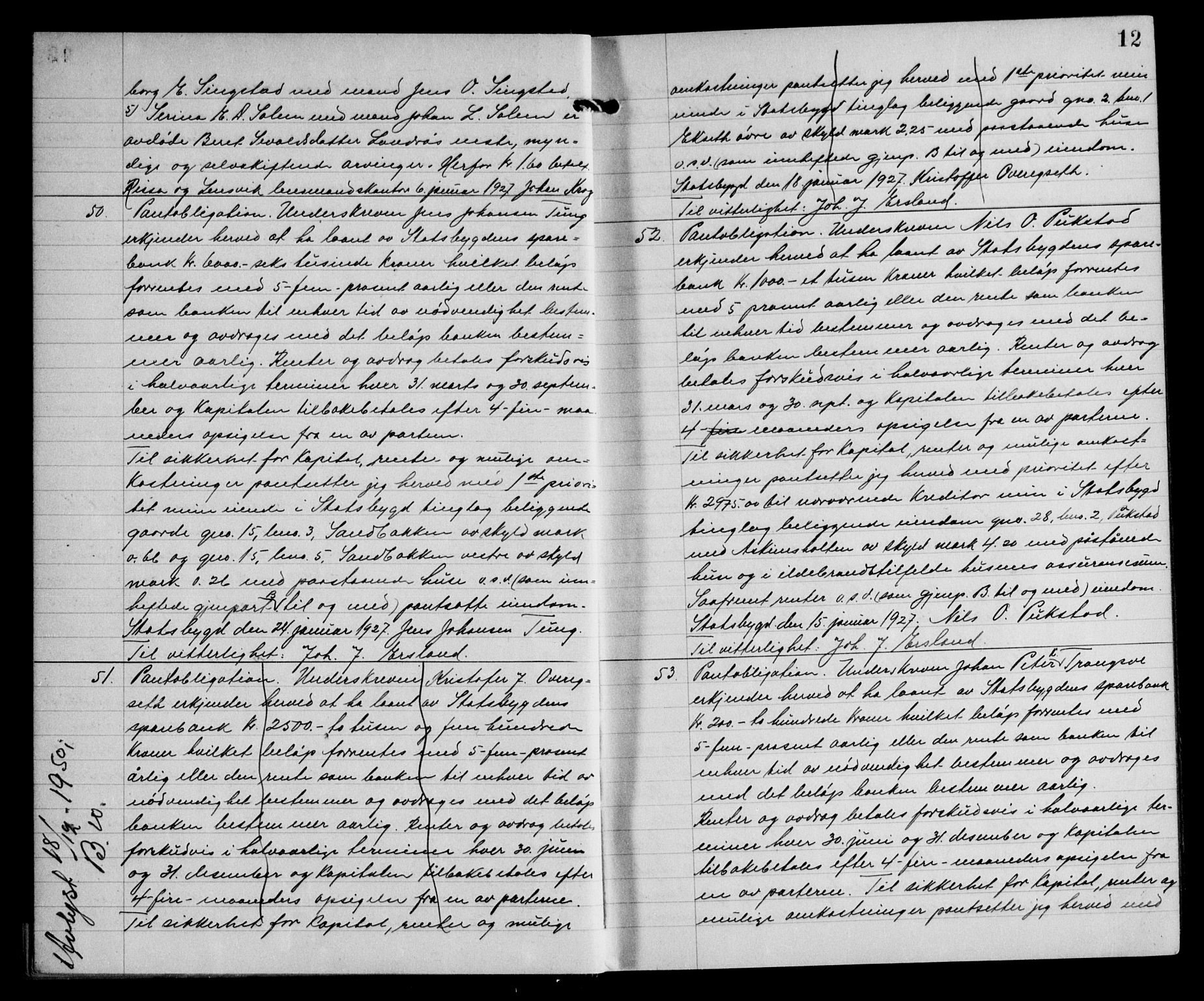 Fosen sorenskriveri, AV/SAT-A-1107/1/2/2C/L0064: Pantebok nr. 55, 1927-1930, s. 12