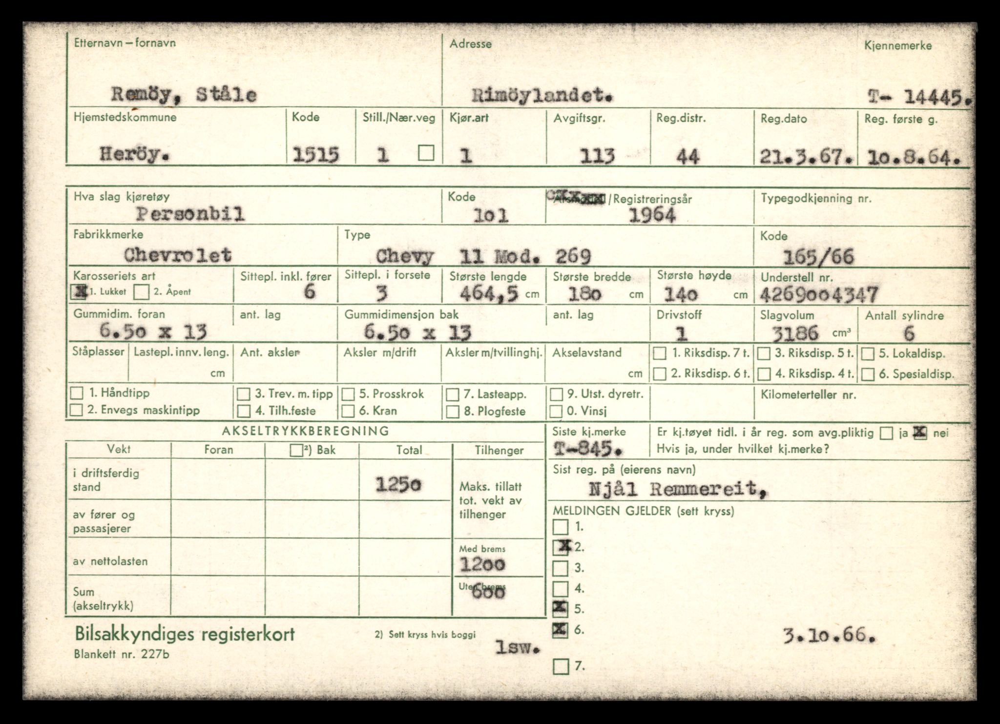 Møre og Romsdal vegkontor - Ålesund trafikkstasjon, AV/SAT-A-4099/F/Fe/L0046: Registreringskort for kjøretøy T 14445 - T 14579, 1927-1998