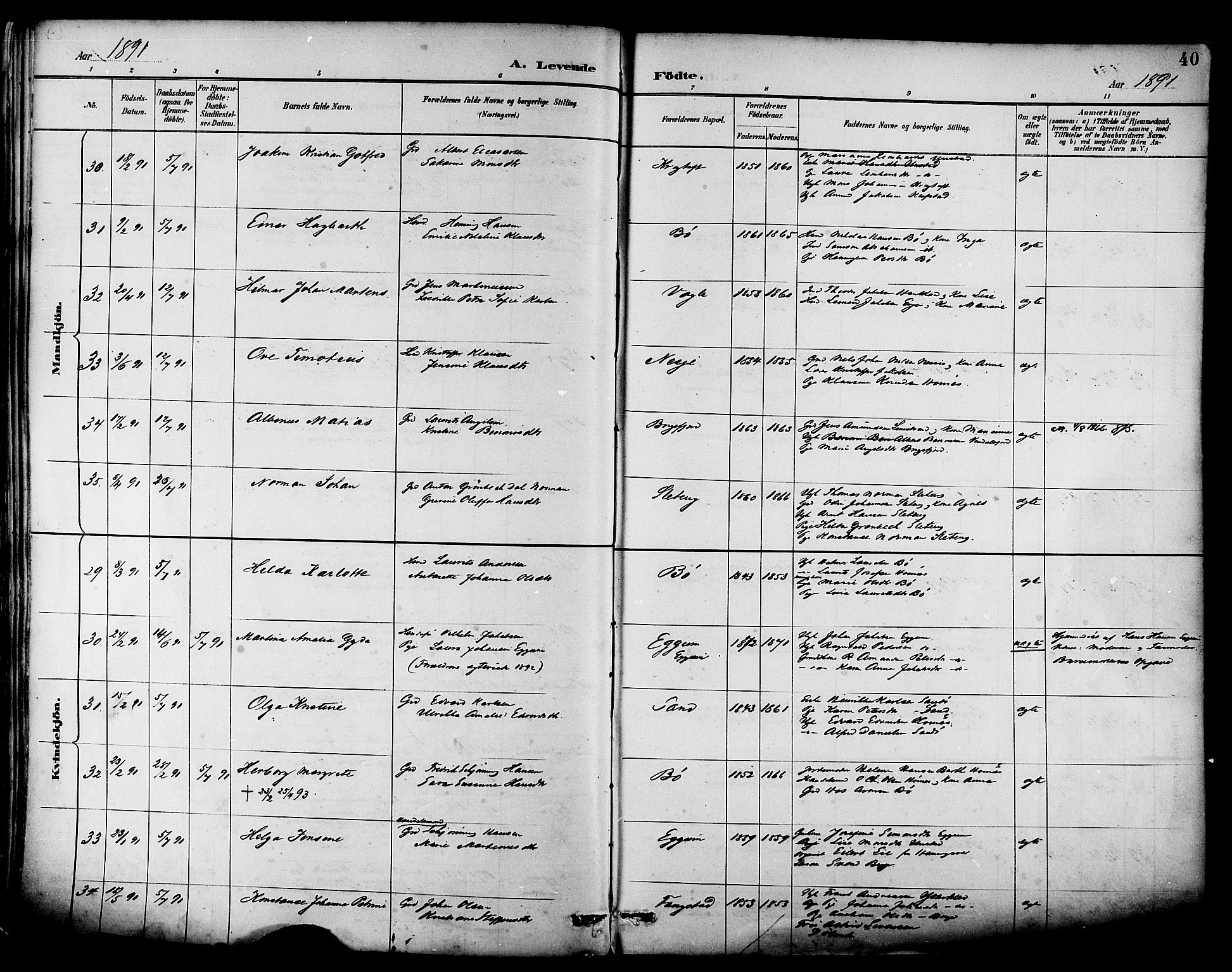 Ministerialprotokoller, klokkerbøker og fødselsregistre - Nordland, AV/SAT-A-1459/880/L1133: Ministerialbok nr. 880A07, 1888-1898, s. 40