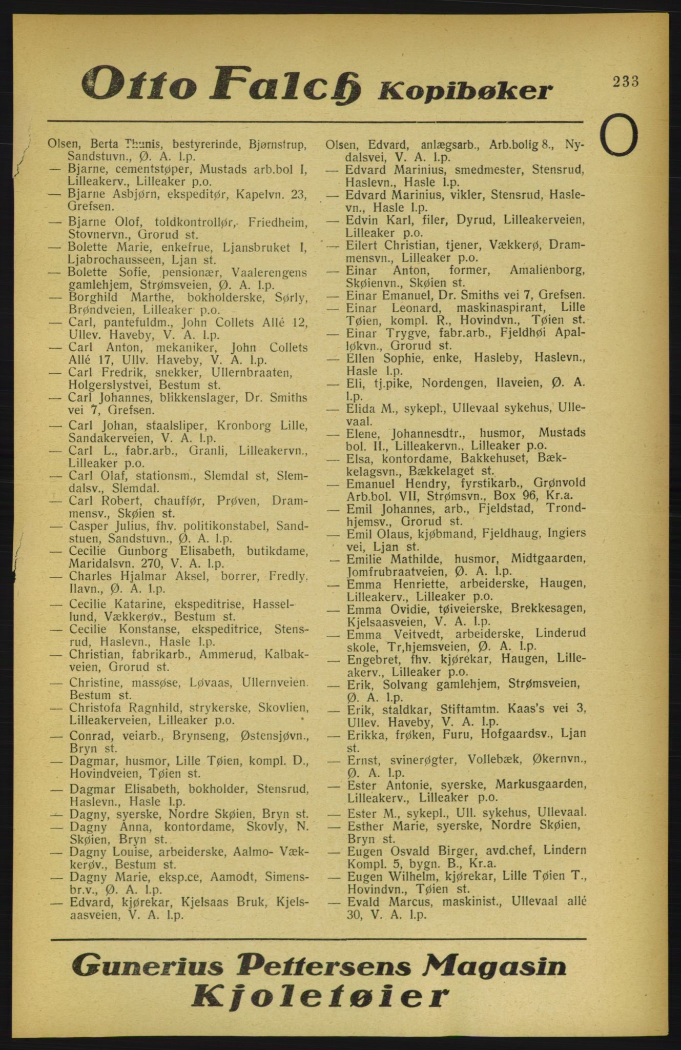 Aker adressebok/adressekalender, PUBL/001/A/002: Akers adressekalender, 1922, s. 233
