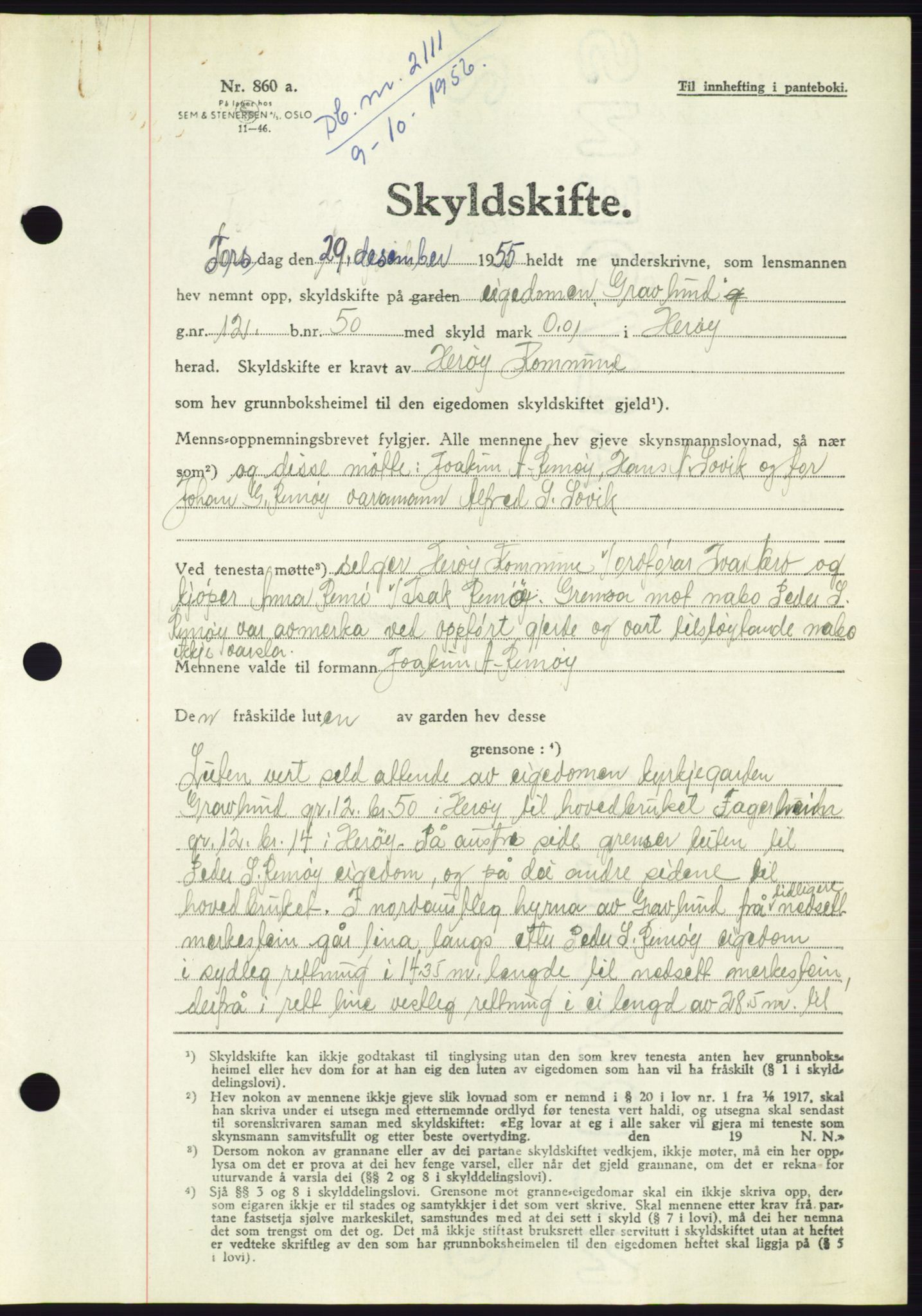 Søre Sunnmøre sorenskriveri, AV/SAT-A-4122/1/2/2C/L0104: Pantebok nr. 30A, 1956-1956, Dagboknr: 2111/1956