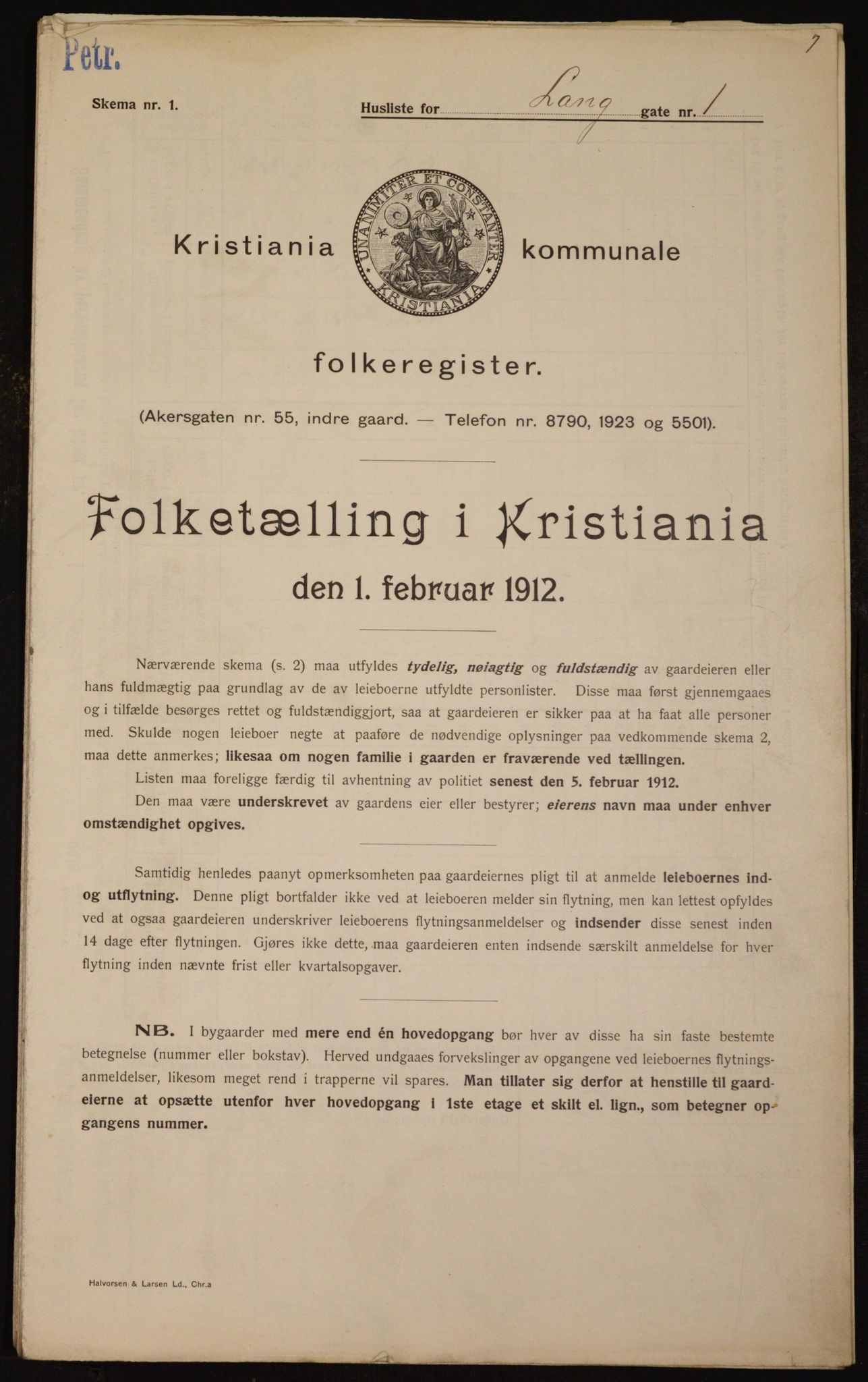 OBA, Kommunal folketelling 1.2.1912 for Kristiania, 1912, s. 56744