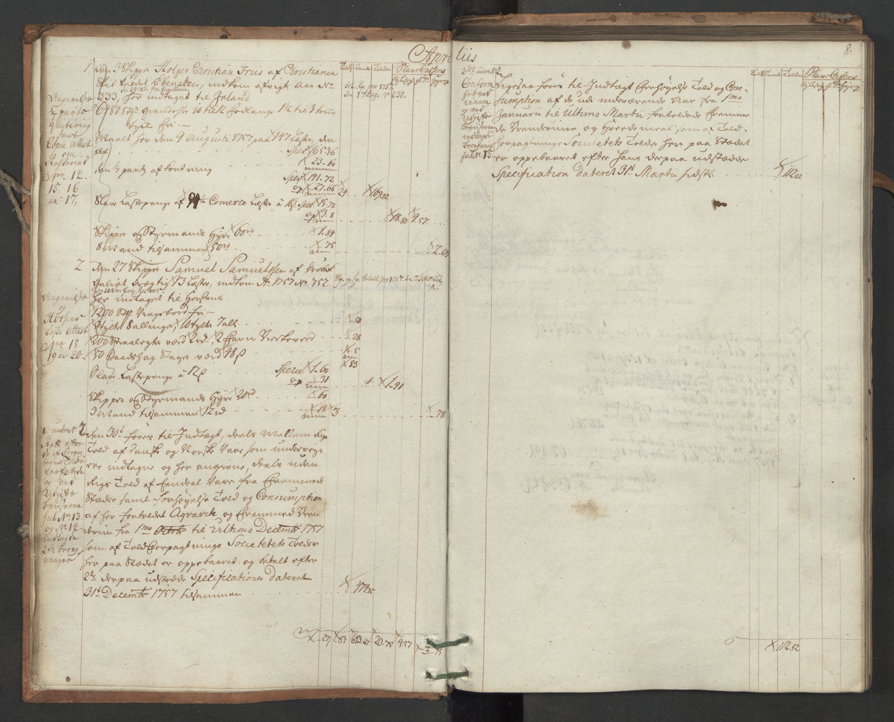Generaltollkammeret, tollregnskaper, AV/RA-EA-5490/R06/L0047/0001: Tollregnskaper Kristiania / Utgående hovedtollbok, 1758