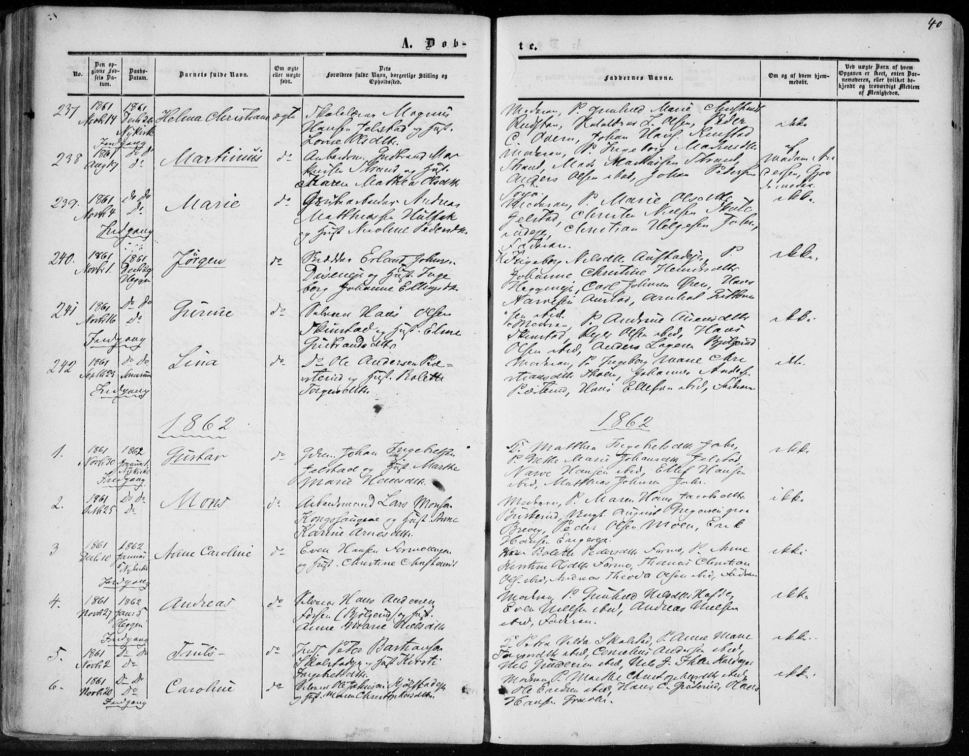 Modum kirkebøker, AV/SAKO-A-234/F/Fa/L0009: Ministerialbok nr. 9, 1860-1864, s. 40