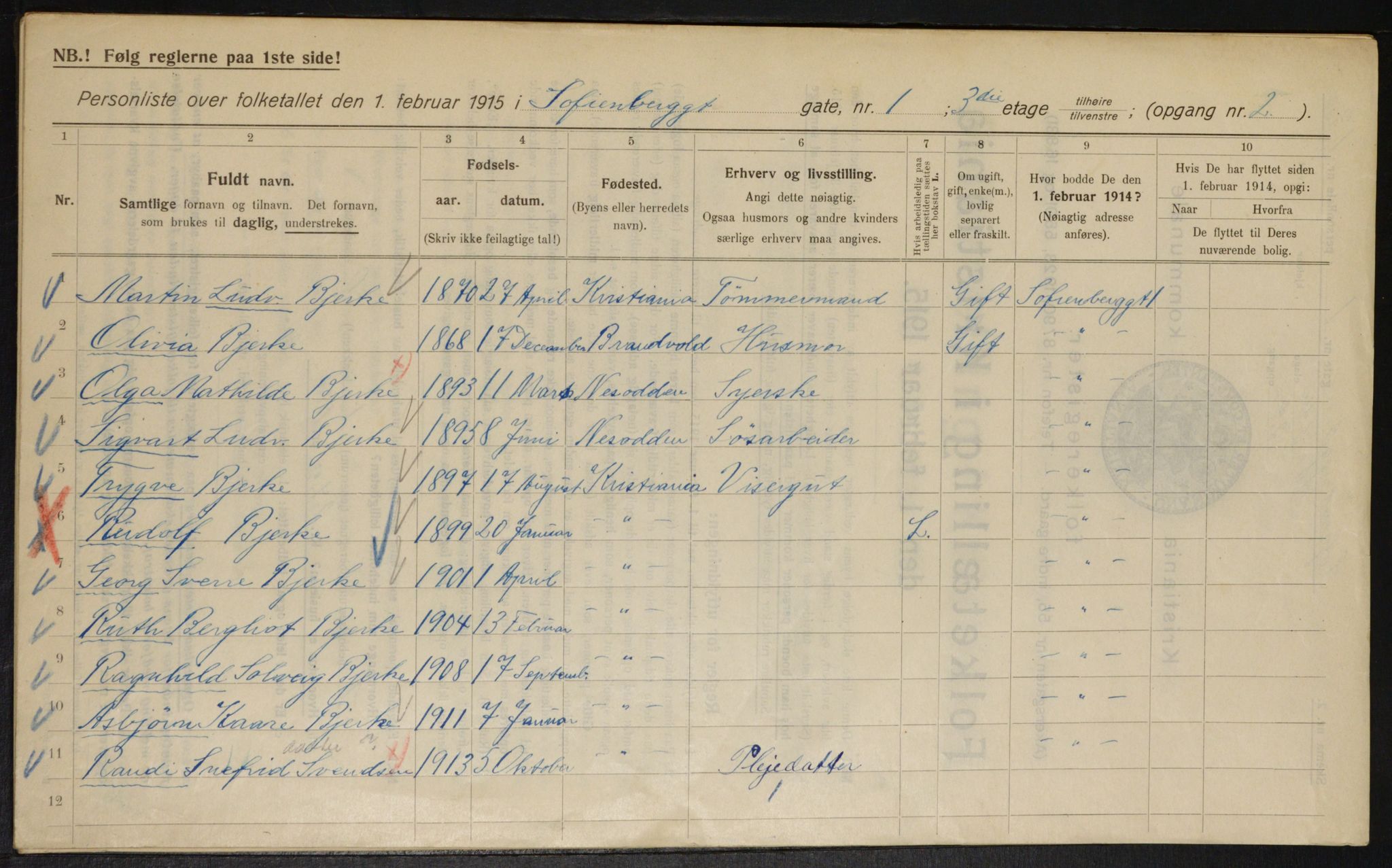 OBA, Kommunal folketelling 1.2.1915 for Kristiania, 1915, s. 97995