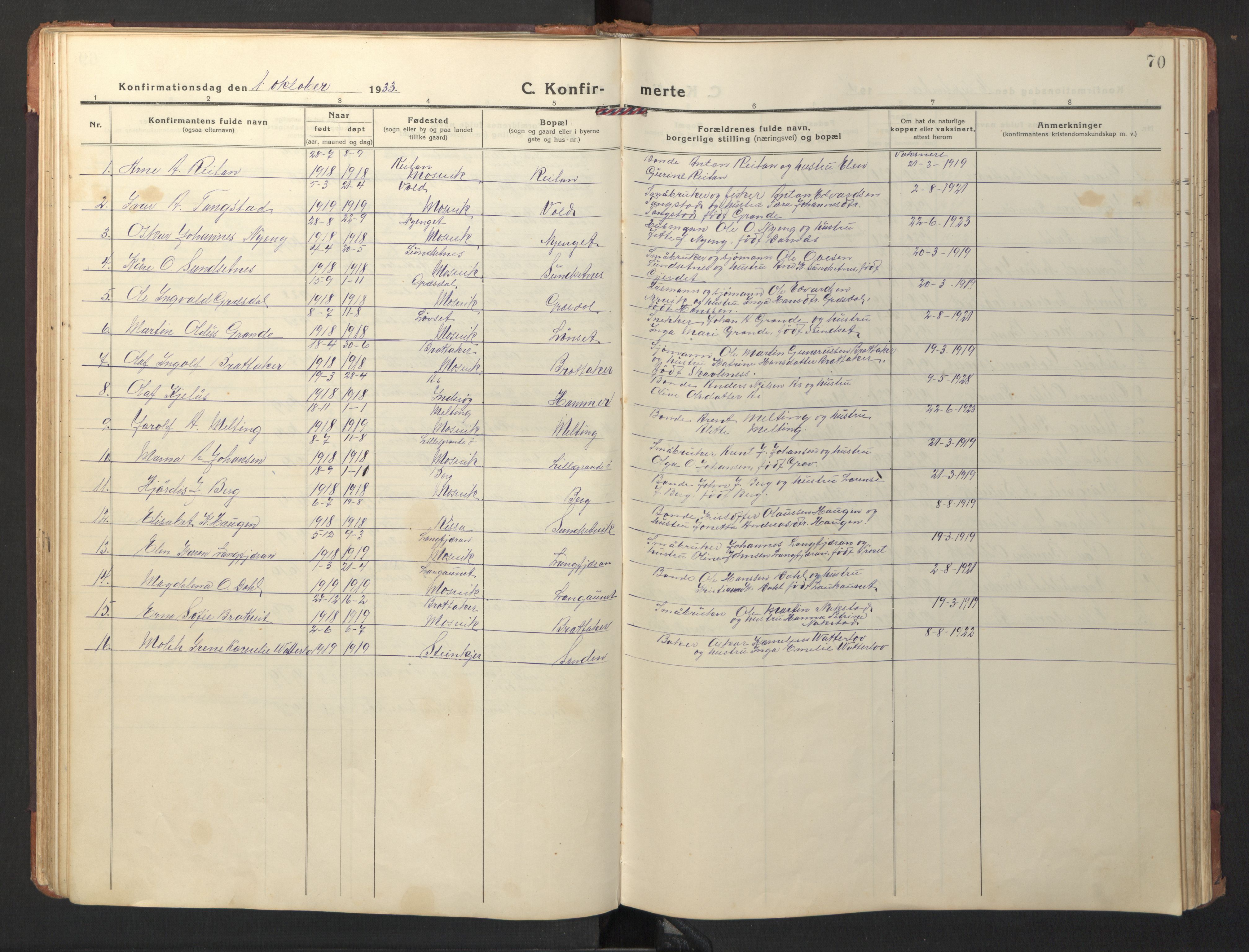 Ministerialprotokoller, klokkerbøker og fødselsregistre - Nord-Trøndelag, AV/SAT-A-1458/733/L0328: Klokkerbok nr. 733C03, 1919-1966, s. 70