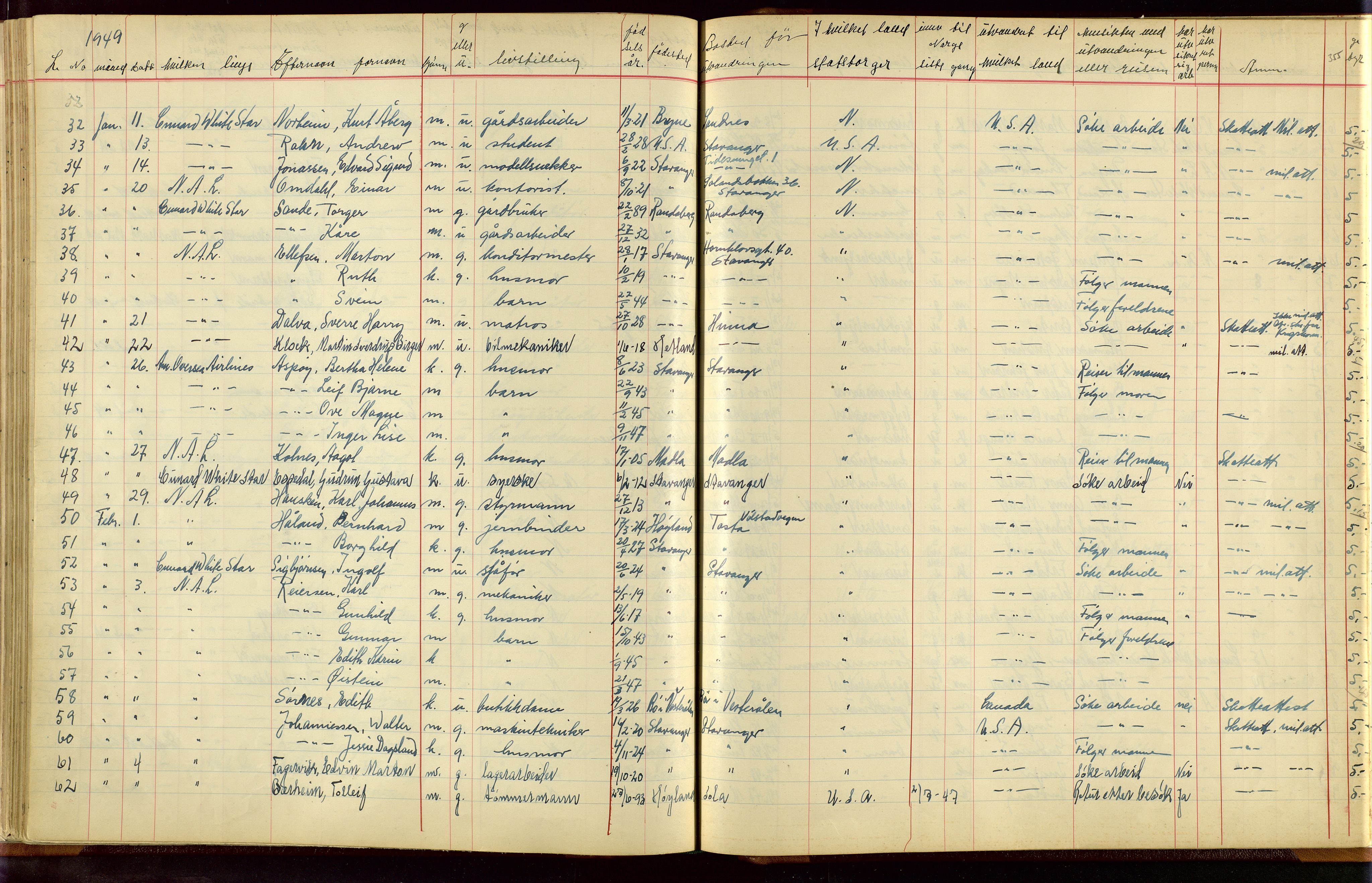 Stavanger politikammer, AV/SAST-A-100361/001/H/Hc/Hcc/L0001: Emigrantprotokoll, 1929-1955, s. 354-355