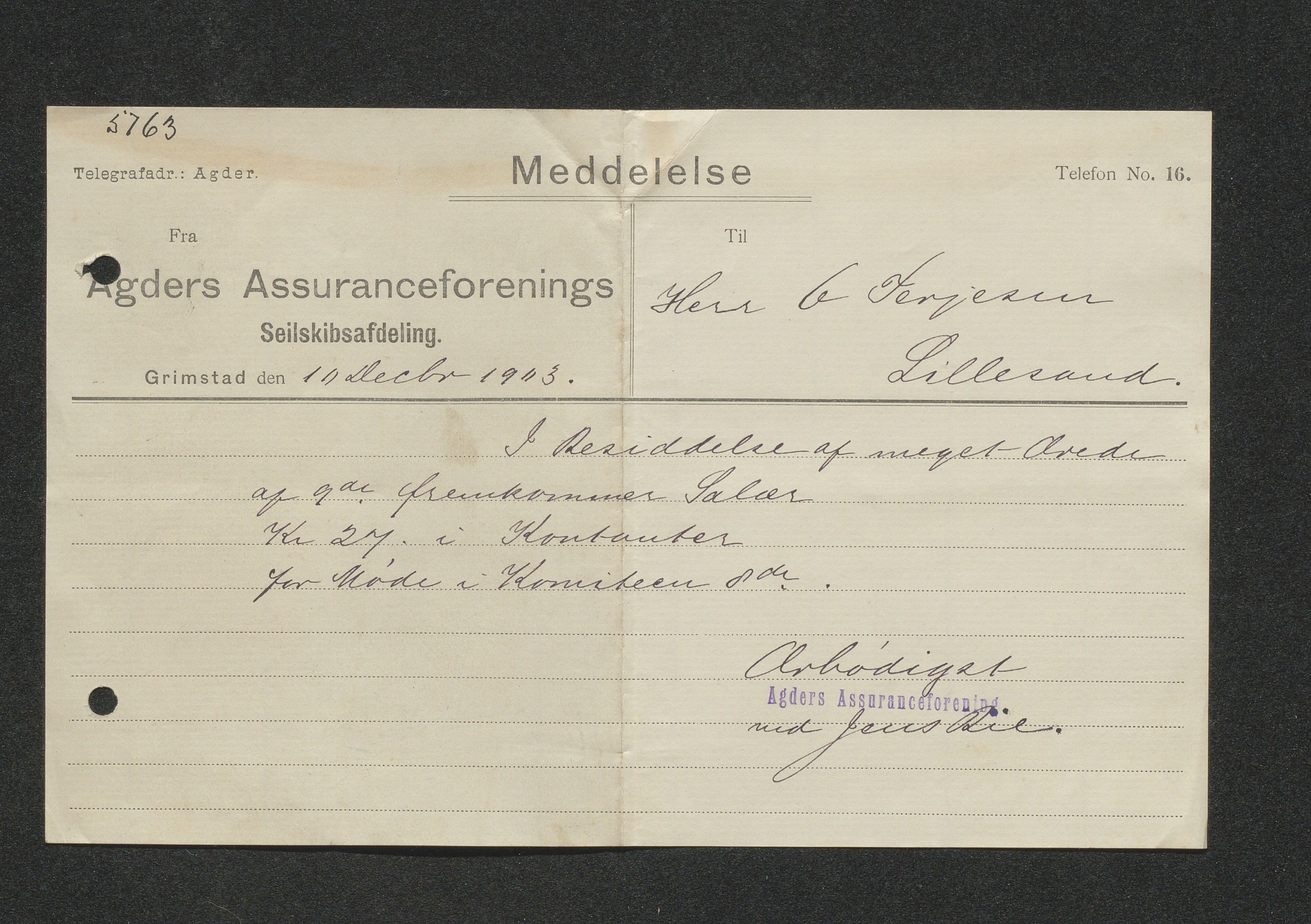 O. Terjesens rederi, AAKS/PA-2525/E/E01/L0011: Korrespondanse, 1903