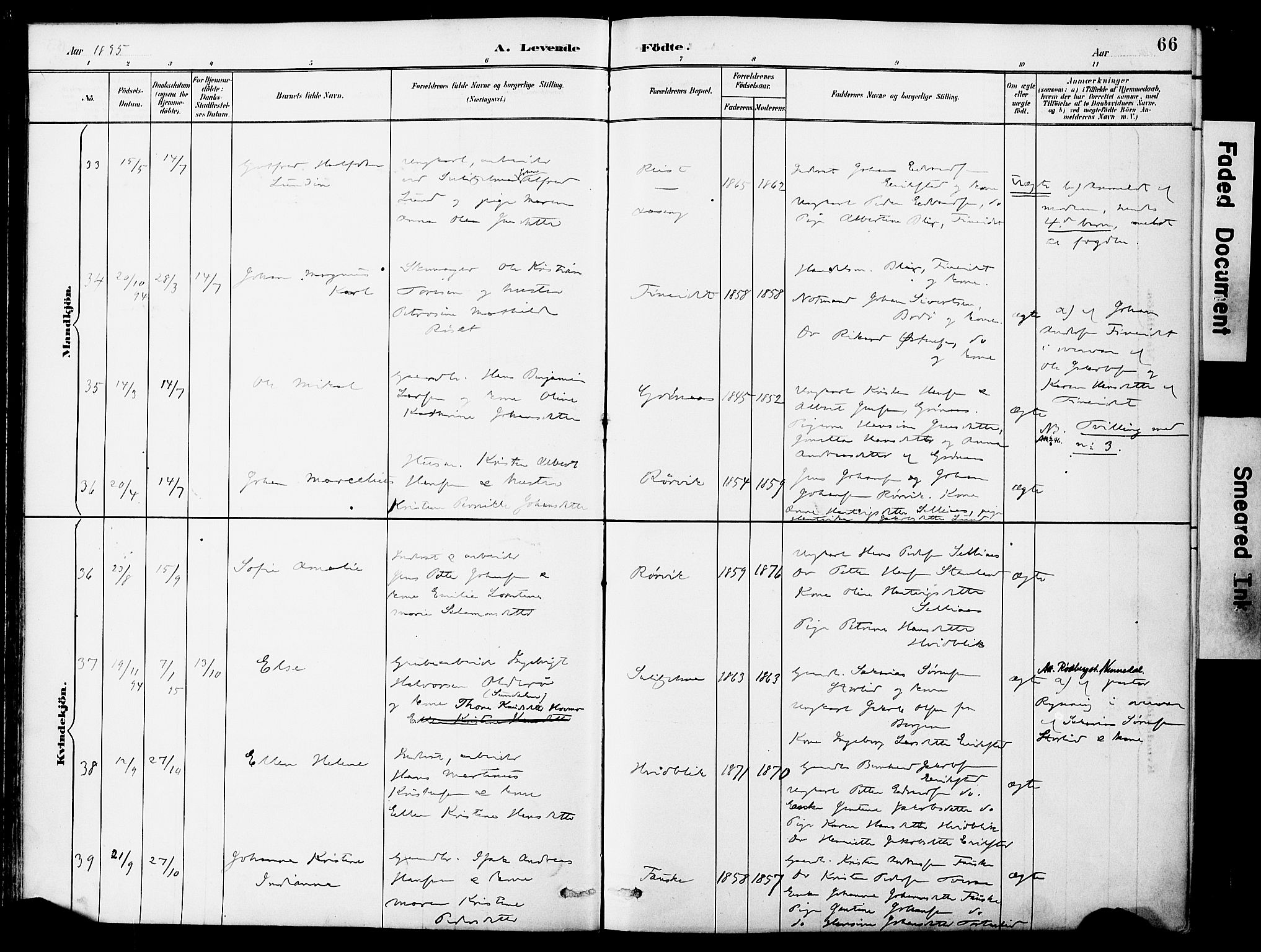 Ministerialprotokoller, klokkerbøker og fødselsregistre - Nordland, AV/SAT-A-1459/849/L0690: Ministerialbok nr. 849A02, 1890-1897, s. 66