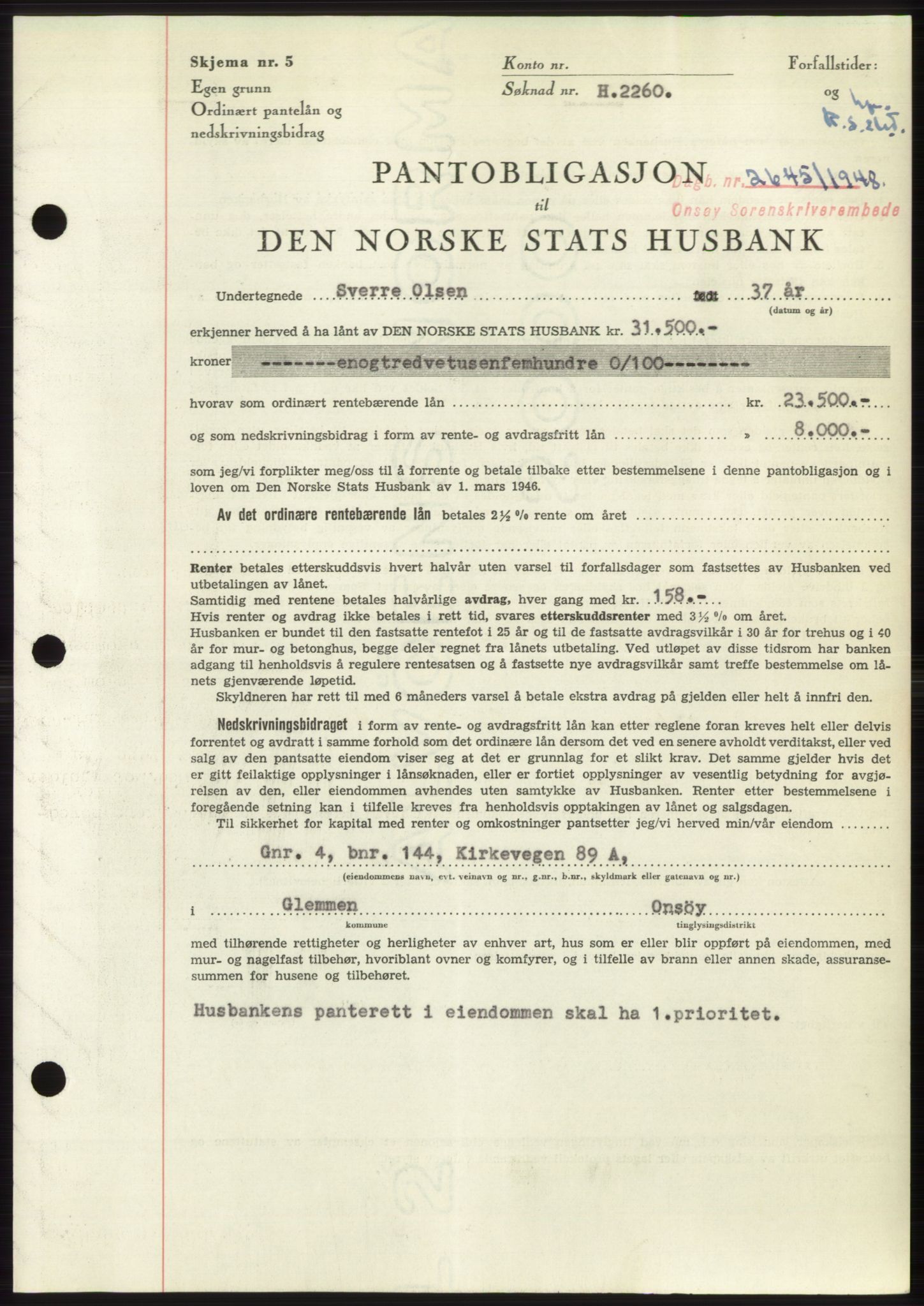 Onsøy sorenskriveri, SAO/A-10474/G/Ga/Gac/L0007: Pantebok nr. B 14-7, 1948-1948, Dagboknr: 2645/1948