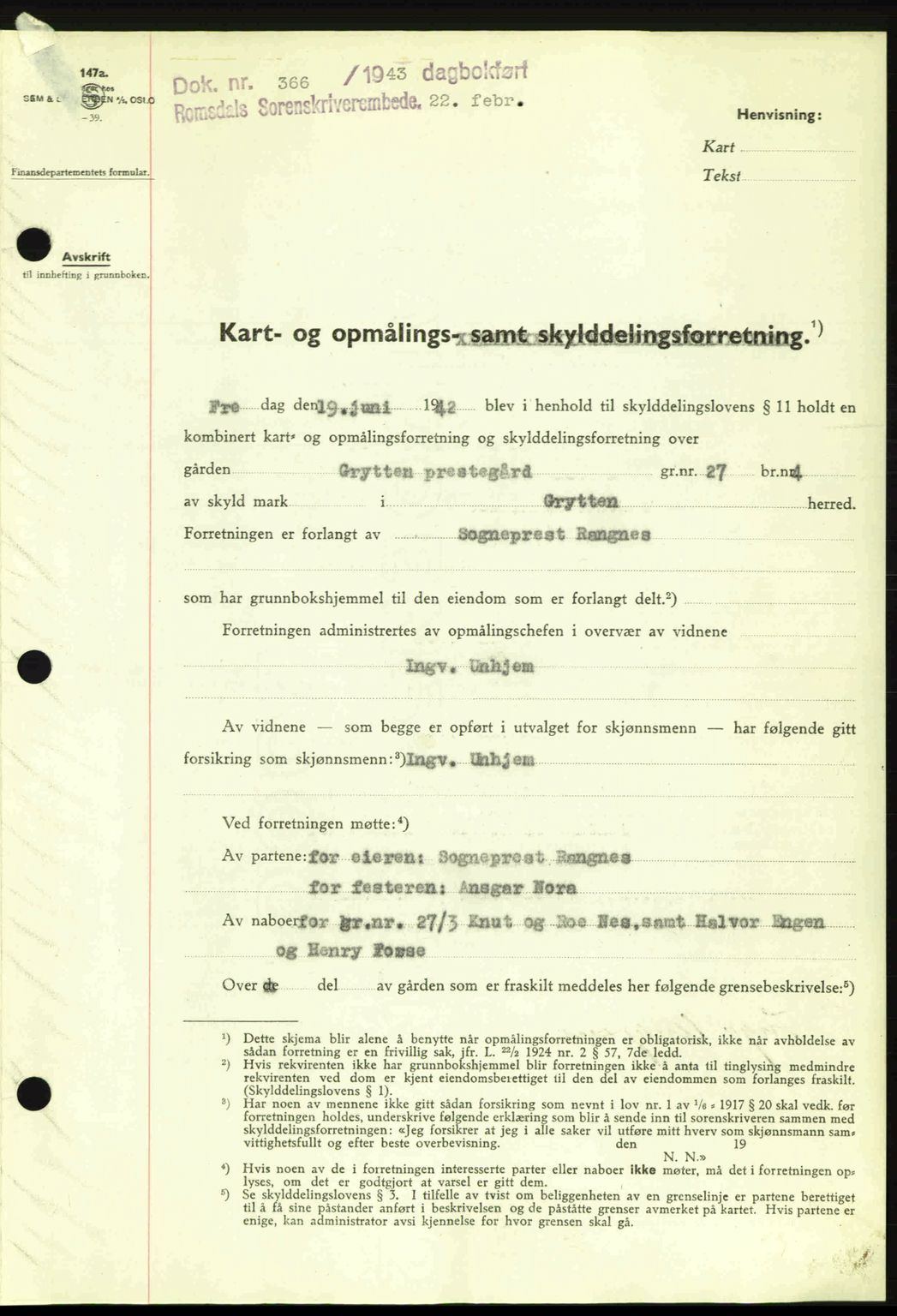 Romsdal sorenskriveri, SAT/A-4149/1/2/2C: Pantebok nr. A13, 1942-1943, Dagboknr: 366/1943