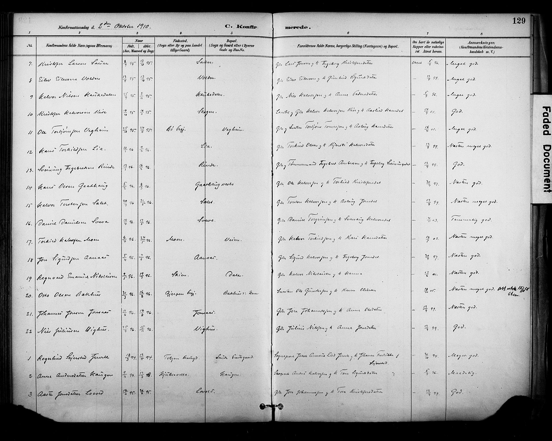 Sauherad kirkebøker, AV/SAKO-A-298/F/Fa/L0009: Ministerialbok nr. I 9, 1887-1912, s. 129