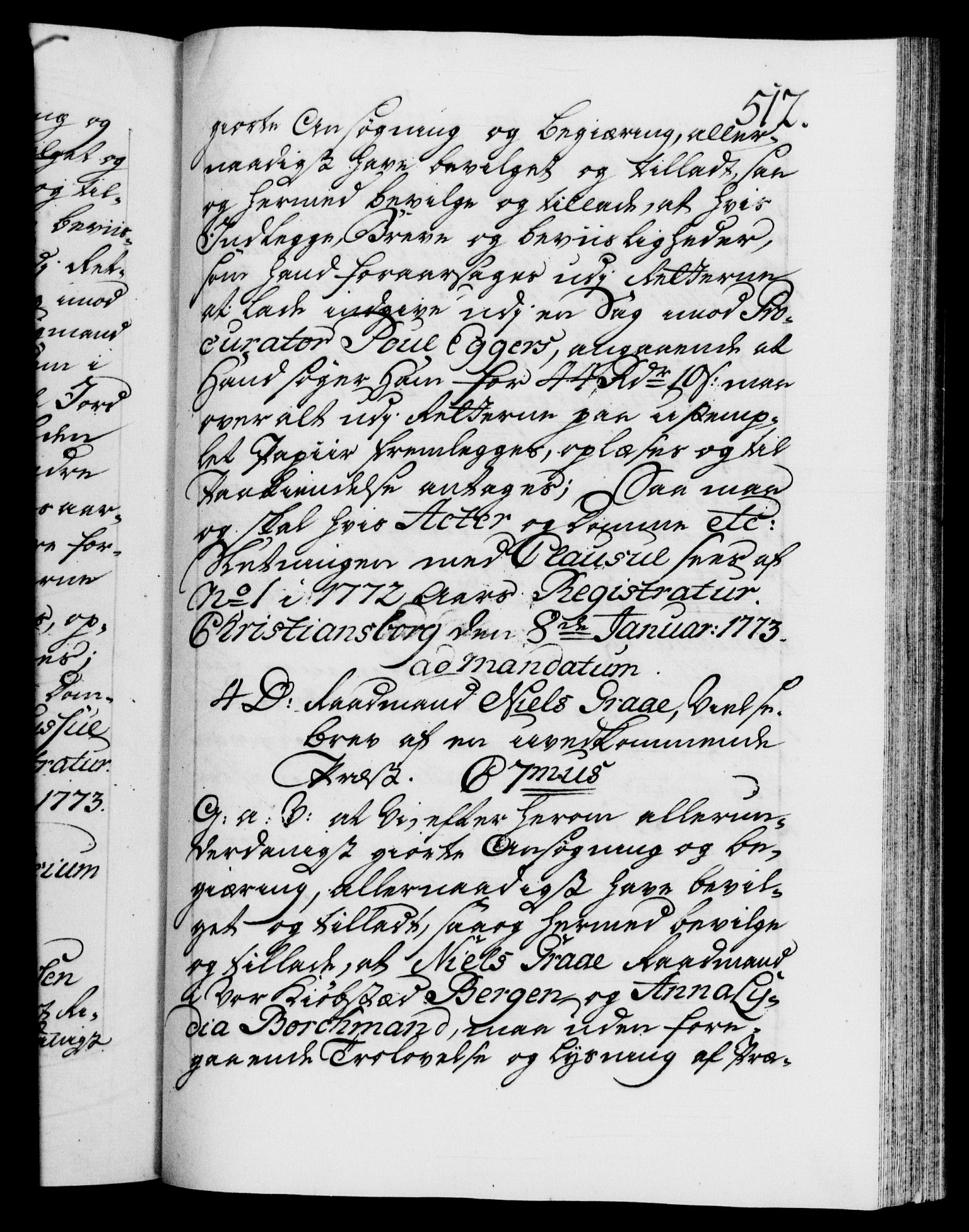 Danske Kanselli 1572-1799, AV/RA-EA-3023/F/Fc/Fca/Fcaa/L0045: Norske registre "Norske eller 3. dept.s åpne brev, 1771-1773, s. 512a