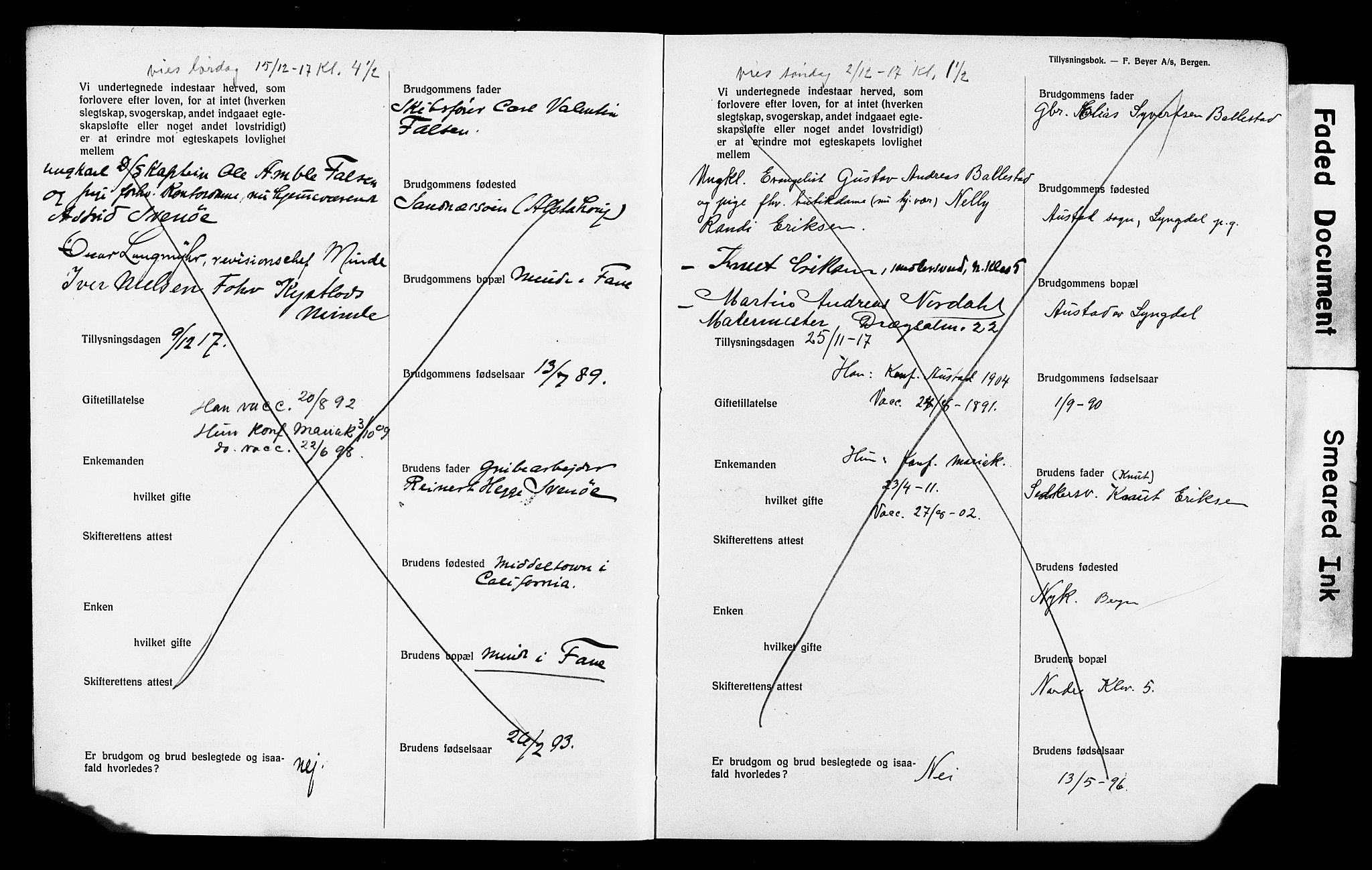 Mariakirken Sokneprestembete, SAB/A-76901: Forlovererklæringer nr. II.5.4, 1917-1918, s. 3