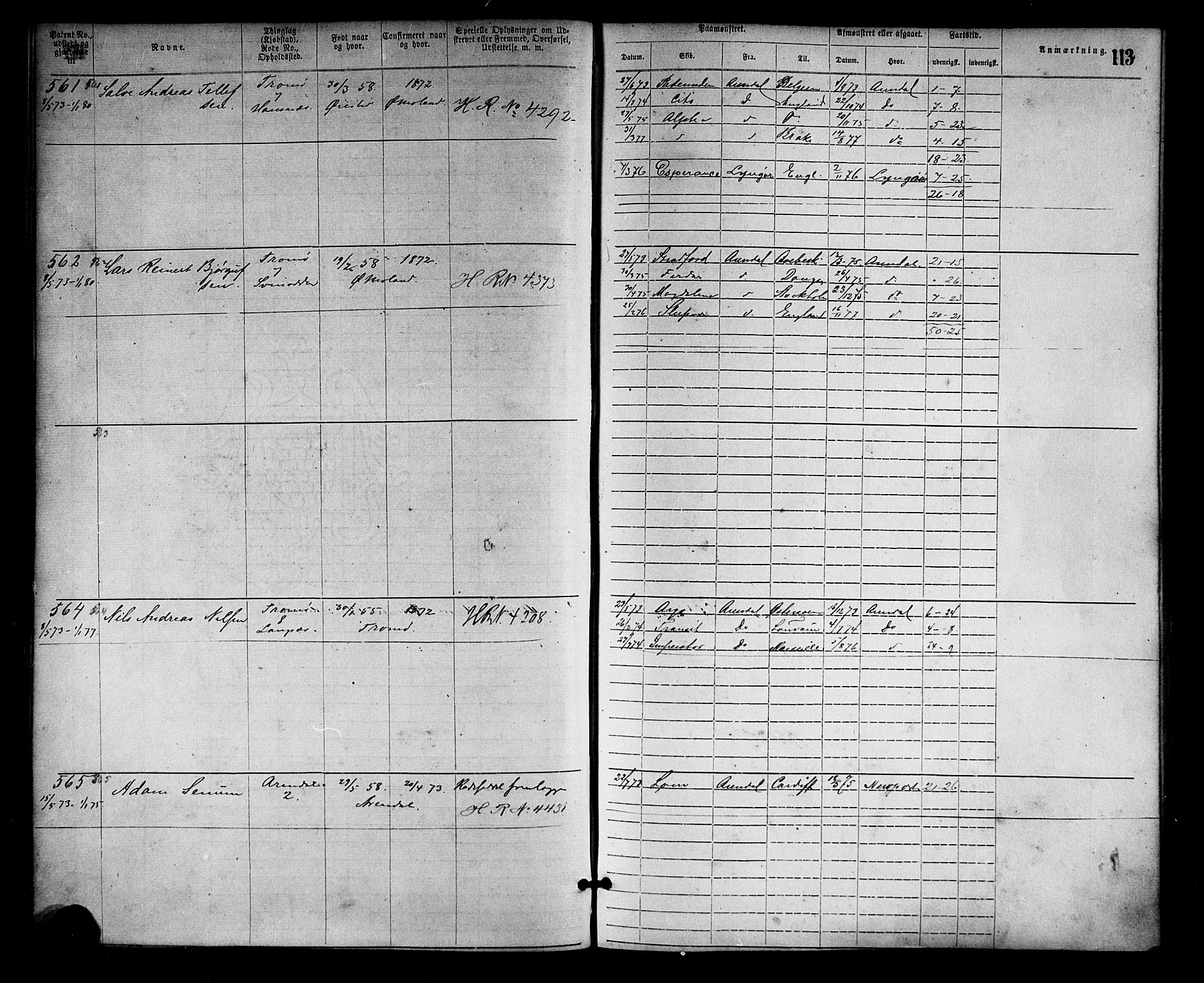 Arendal mønstringskrets, SAK/2031-0012/F/Fa/L0002: Annotasjonsrulle nr 1-1910 med register, S-2, 1868-1880, s. 142