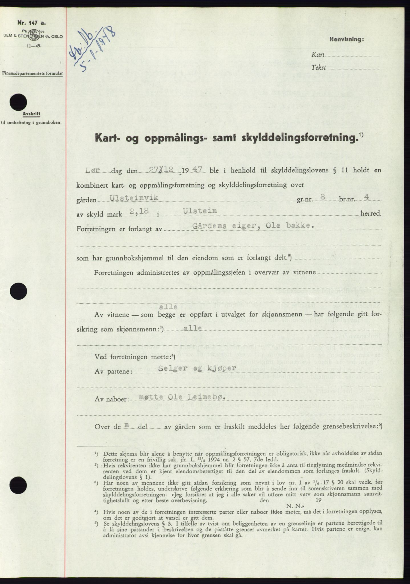 Søre Sunnmøre sorenskriveri, SAT/A-4122/1/2/2C/L0081: Pantebok nr. 7A, 1947-1948, Dagboknr: 16/1948
