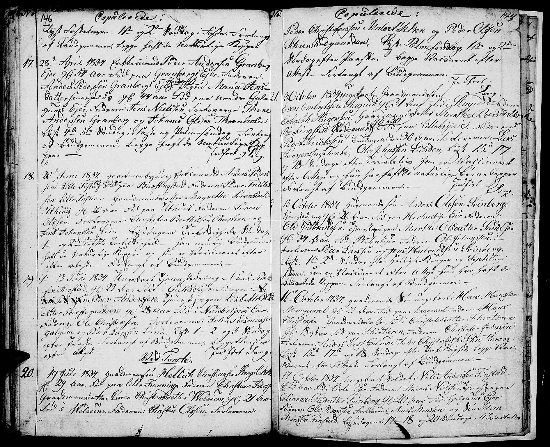 Romedal prestekontor, AV/SAH-PREST-004/L/L0007: Klokkerbok nr. 7, 1831-1837, s. 146-147