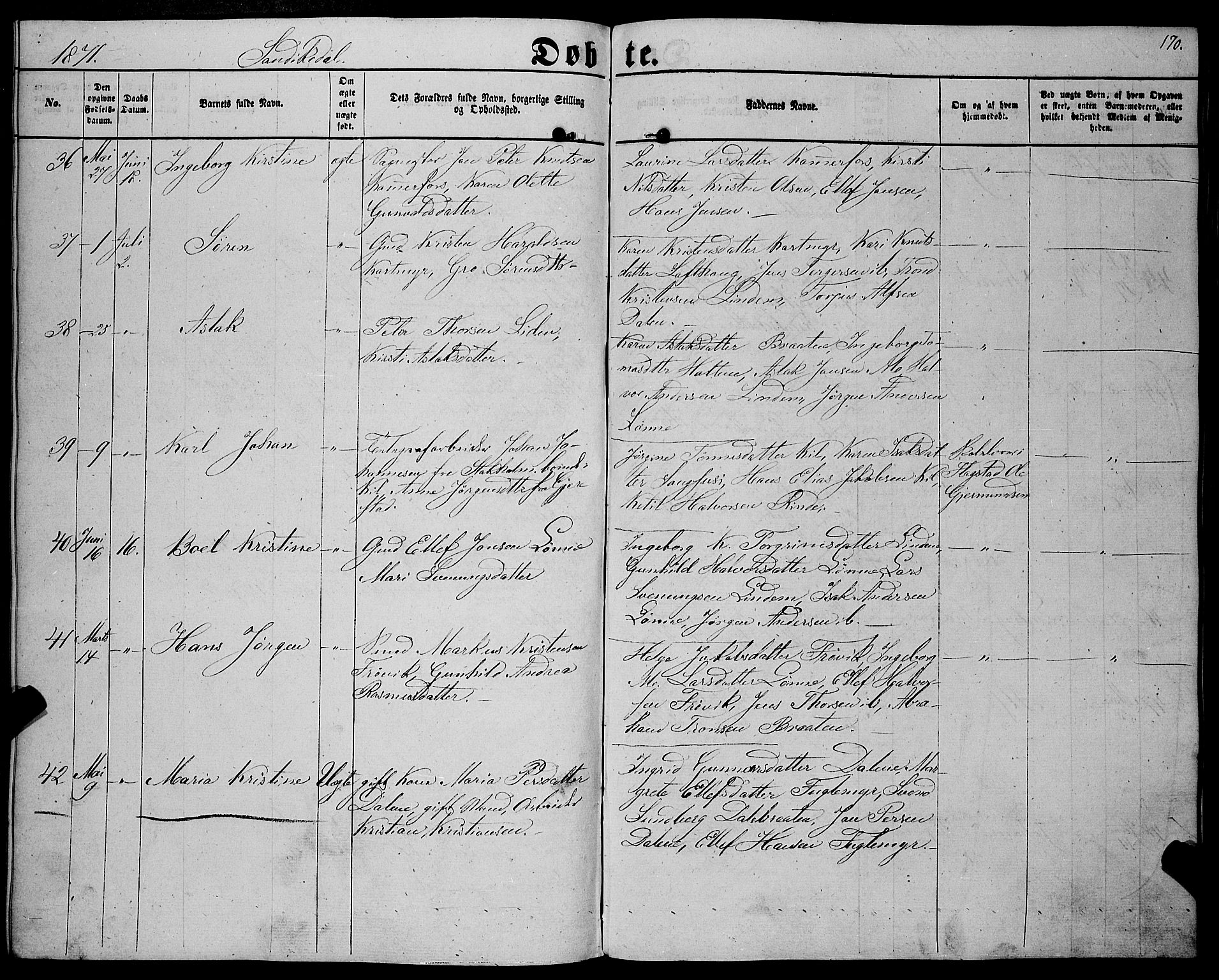 Sannidal kirkebøker, AV/SAKO-A-296/F/Fa/L0011: Ministerialbok nr. 11, 1863-1873, s. 170