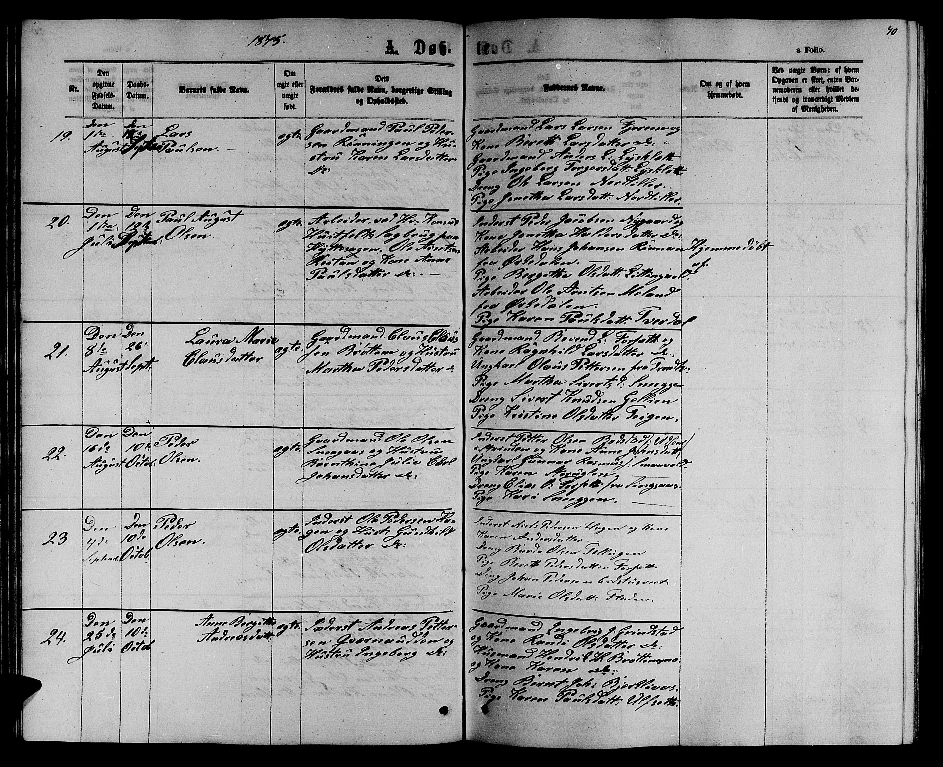 Ministerialprotokoller, klokkerbøker og fødselsregistre - Sør-Trøndelag, SAT/A-1456/618/L0451: Klokkerbok nr. 618C02, 1865-1883, s. 40