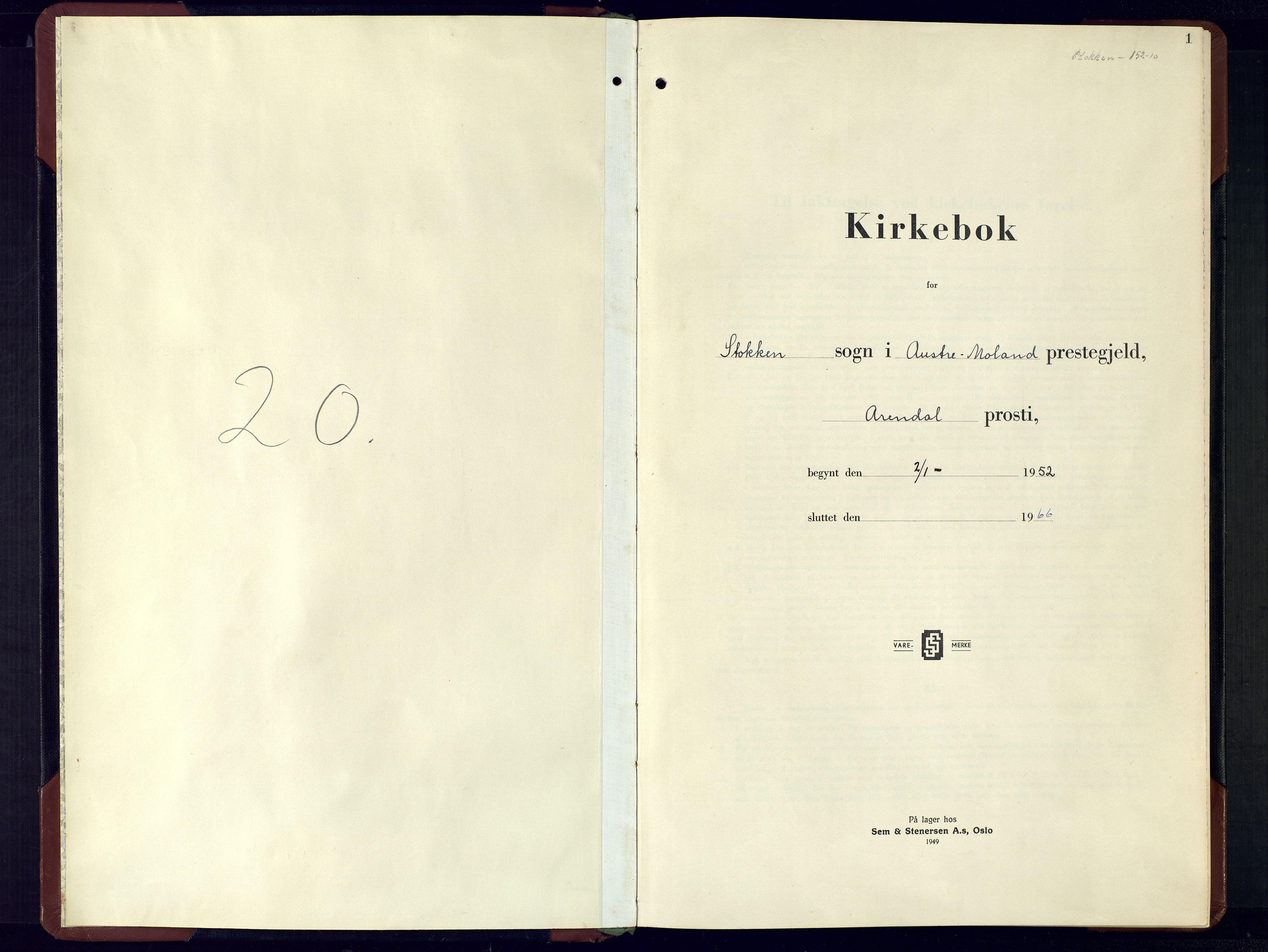 Austre Moland sokneprestkontor, AV/SAK-1111-0001/F/Fb/Fbb/L0003: Klokkerbok nr. B-3, 1952-1966, s. 1