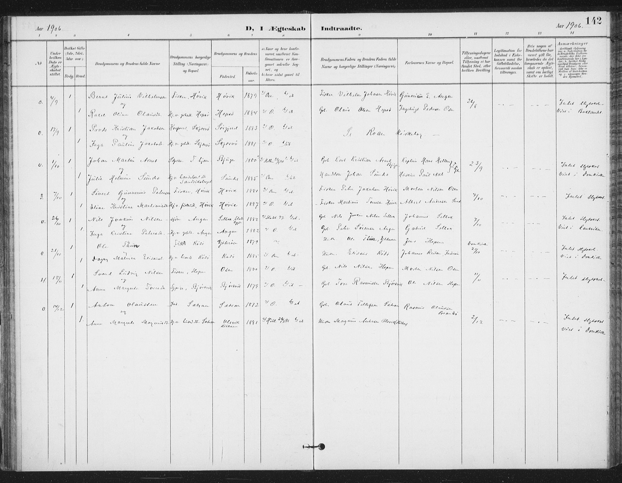 Ministerialprotokoller, klokkerbøker og fødselsregistre - Sør-Trøndelag, AV/SAT-A-1456/658/L0723: Ministerialbok nr. 658A02, 1897-1912, s. 142