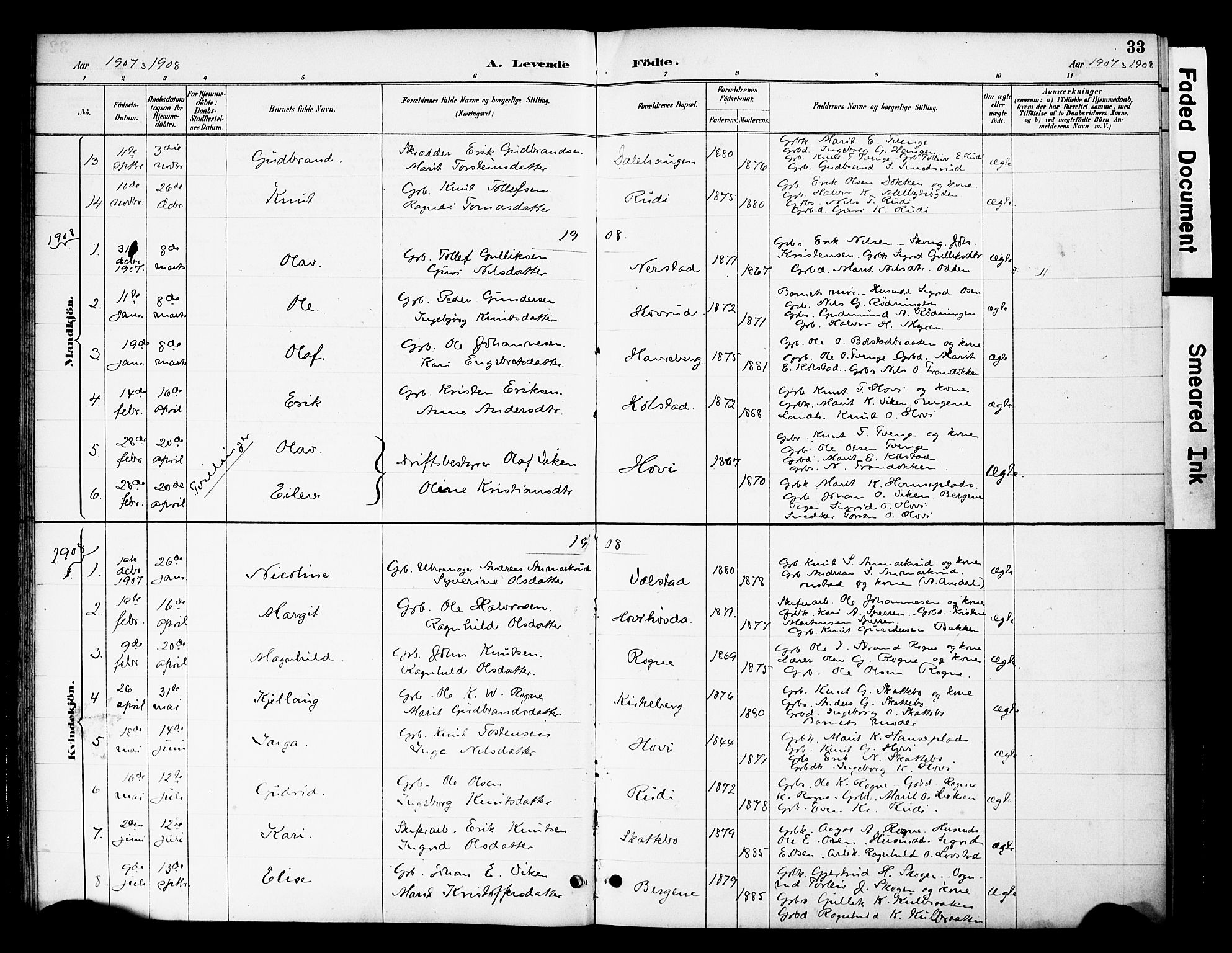 Øystre Slidre prestekontor, AV/SAH-PREST-138/H/Ha/Haa/L0003: Ministerialbok nr. 3, 1887-1910, s. 33