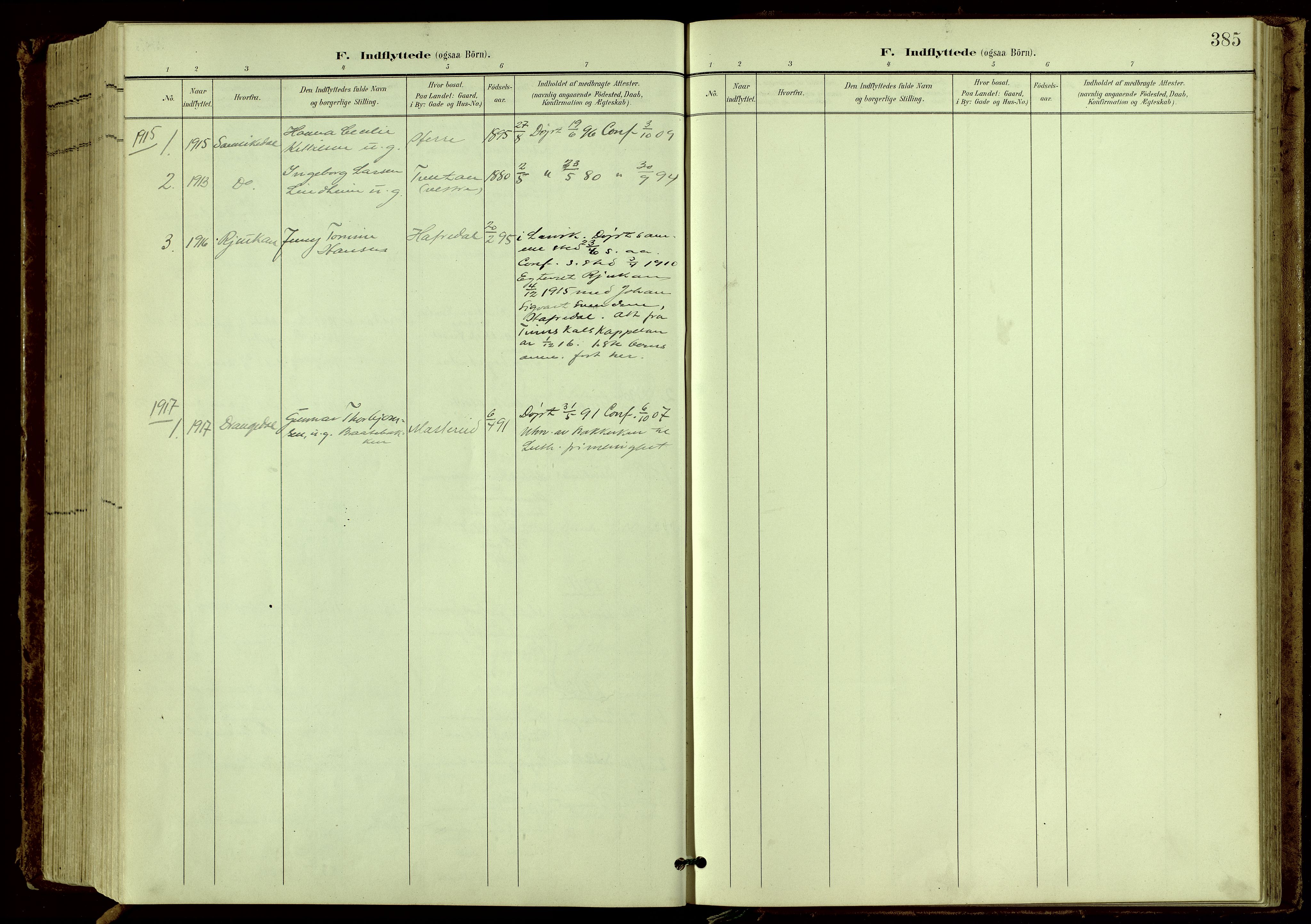 Bamble kirkebøker, AV/SAKO-A-253/G/Ga/L0010: Klokkerbok nr. I 10, 1901-1919, s. 385