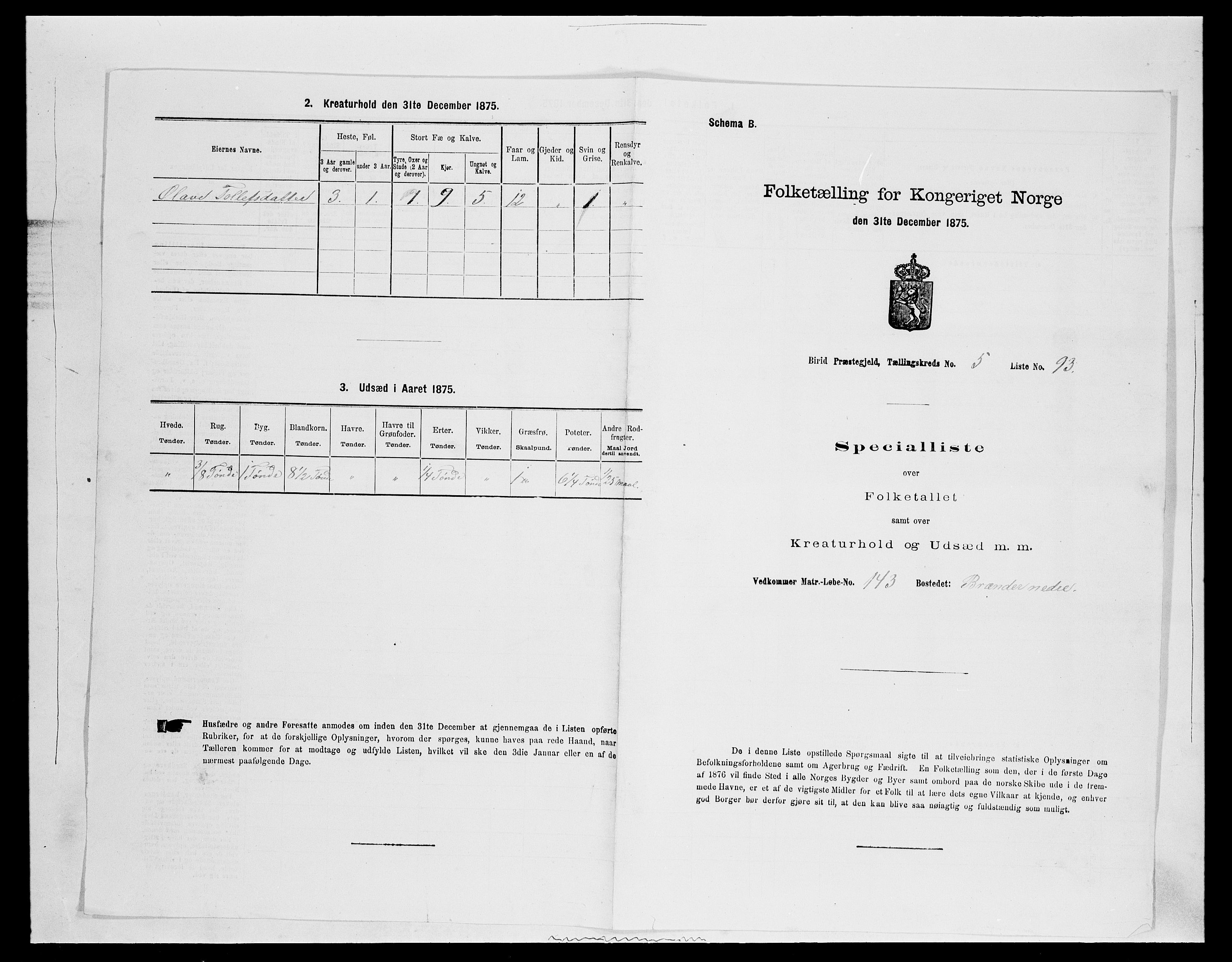 SAH, Folketelling 1875 for 0525P Biri prestegjeld, 1875, s. 1127