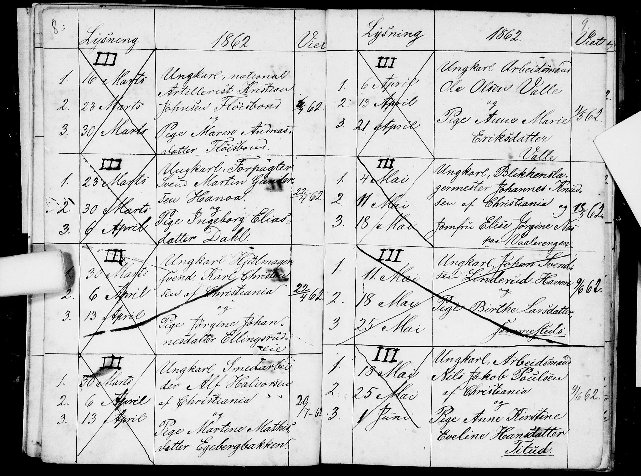 Østre Aker prestekontor Kirkebøker, AV/SAO-A-10840/H/Ha/L0002: Lysningsprotokoll nr. I 2, 1861-1872, s. 8-9