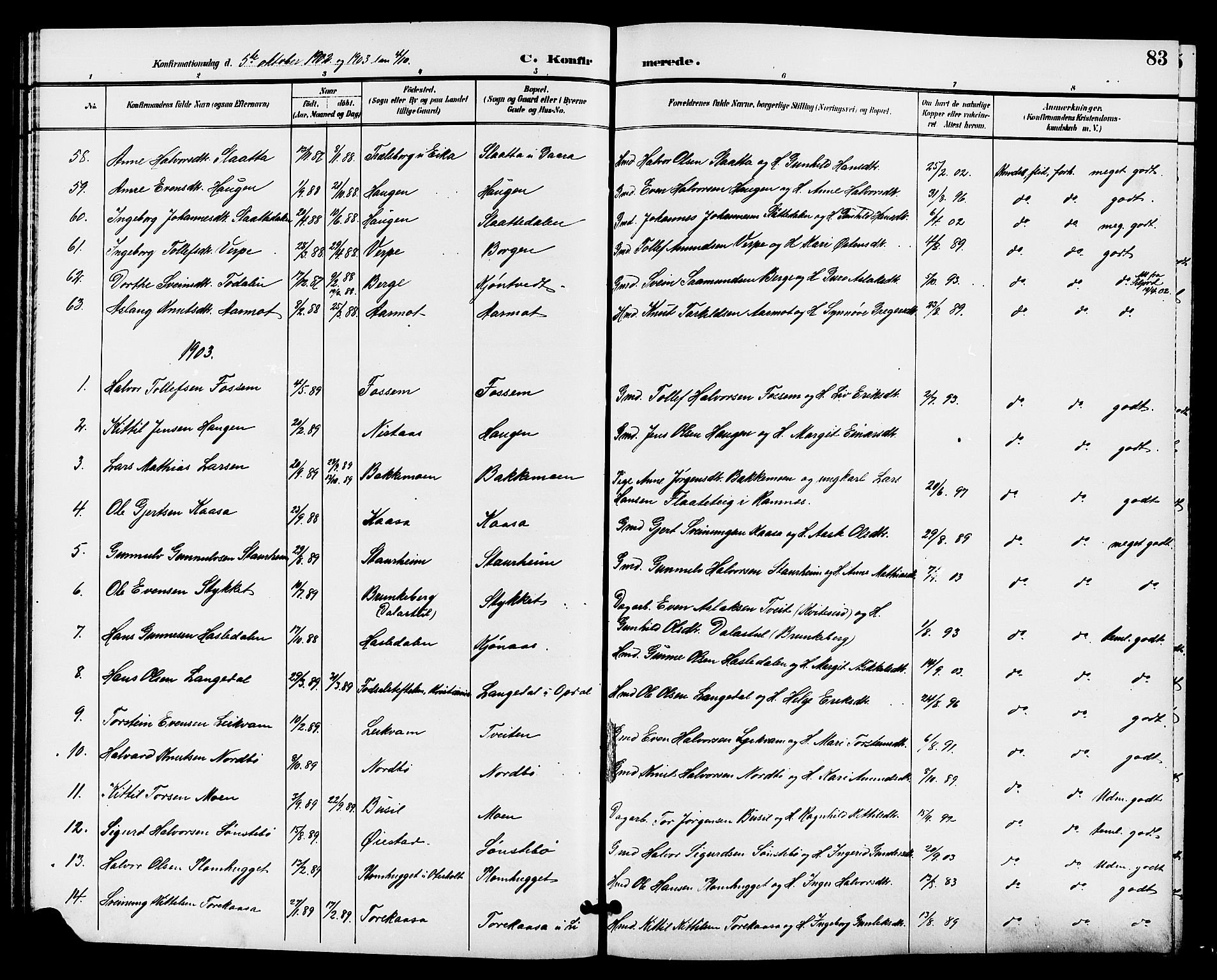 Bø kirkebøker, AV/SAKO-A-257/G/Ga/L0006: Klokkerbok nr. 6, 1898-1909, s. 83