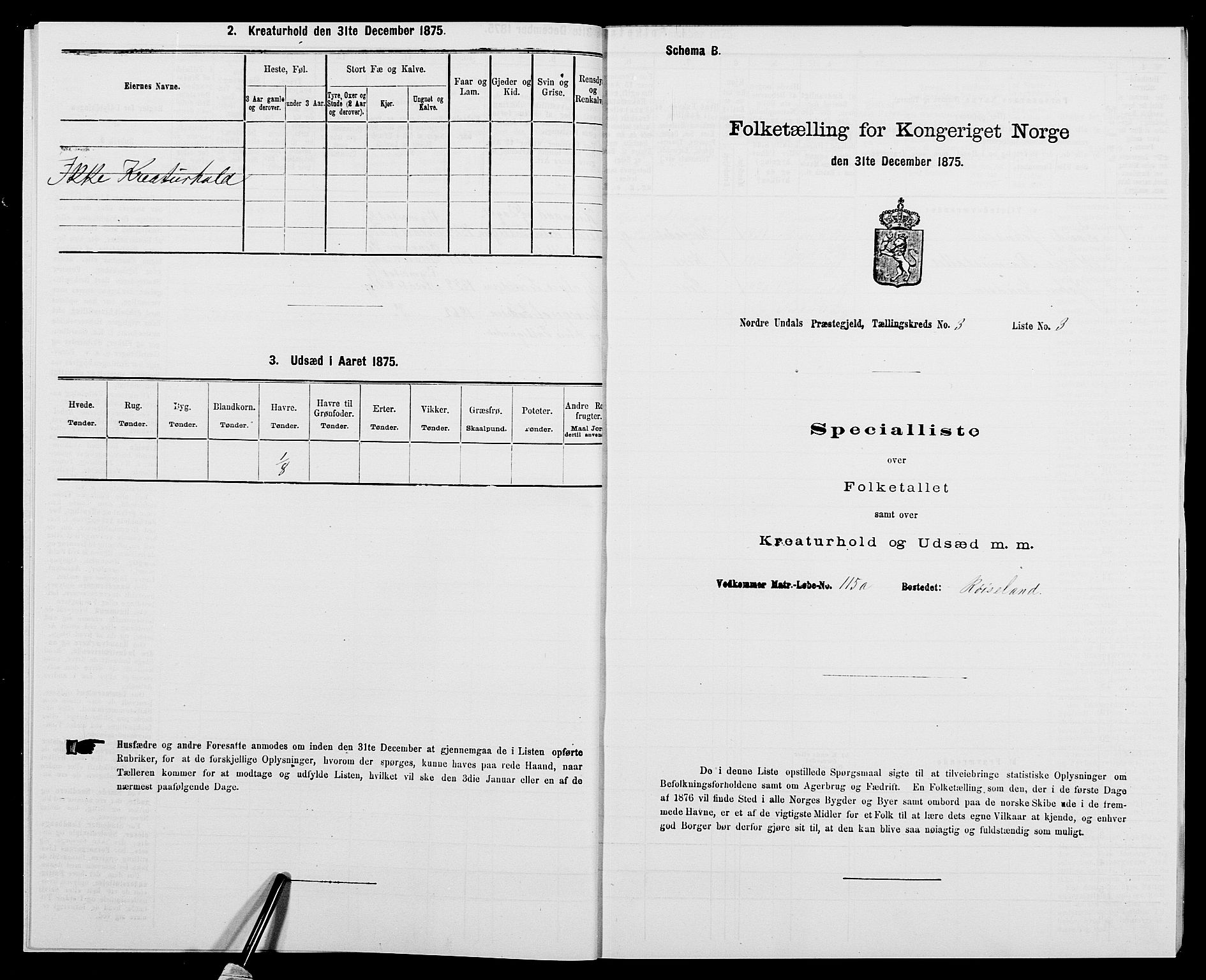 SAK, Folketelling 1875 for 1028P Nord-Audnedal prestegjeld, 1875, s. 255