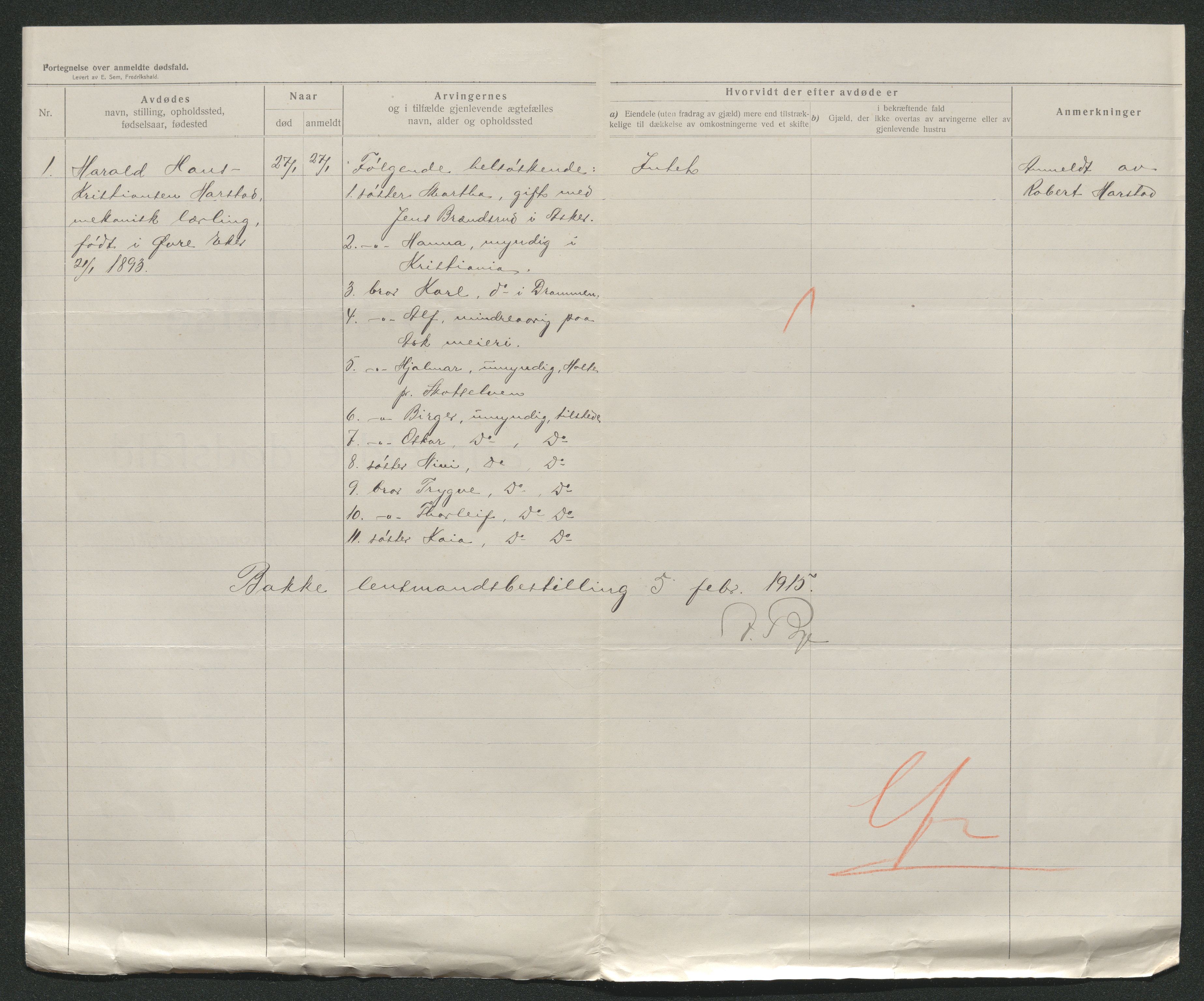 Eiker, Modum og Sigdal sorenskriveri, AV/SAKO-A-123/H/Ha/Hab/L0037: Dødsfallsmeldinger, 1914-1915, s. 1054